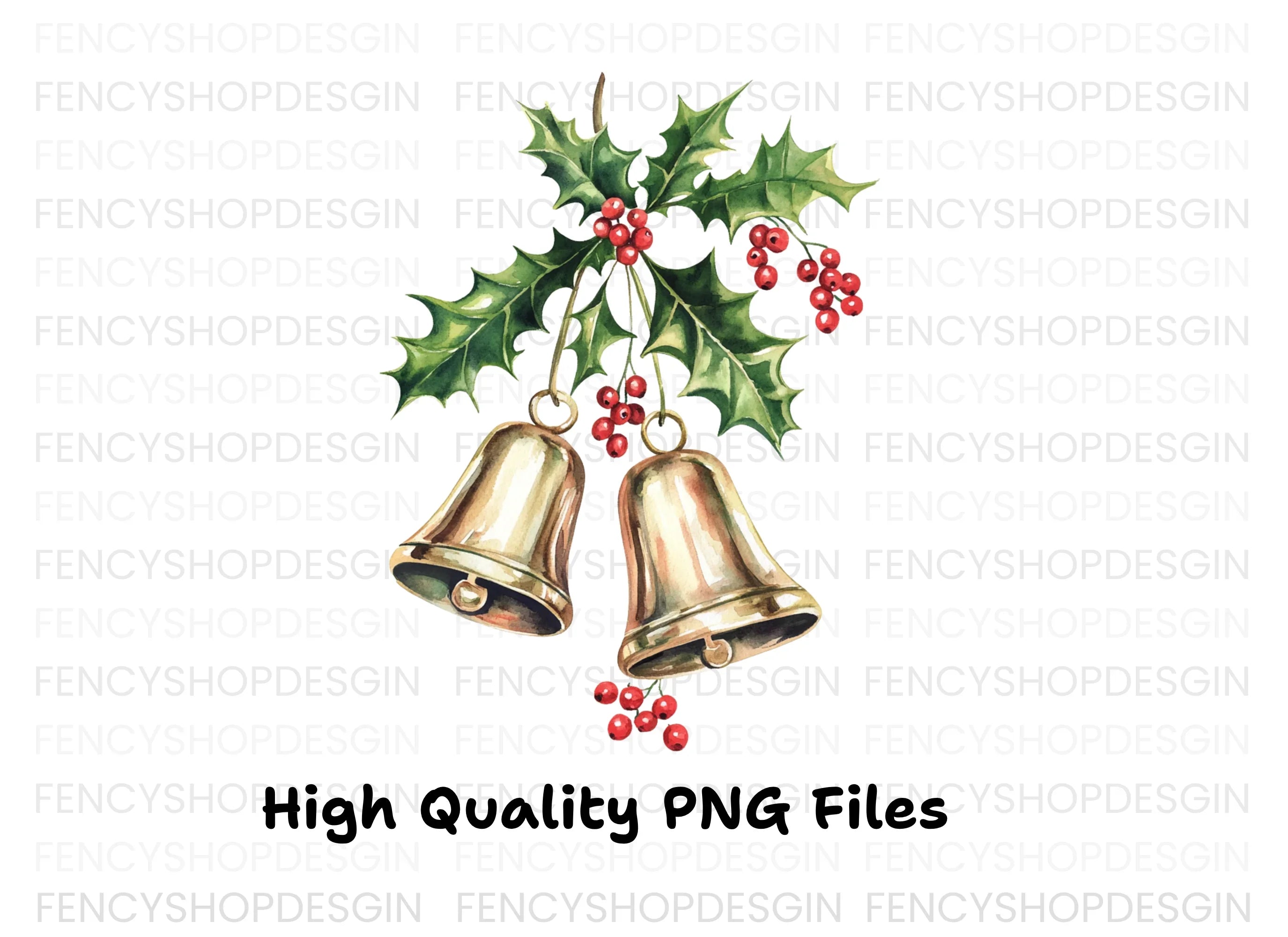 Christmas Bells and Holly Clipart Bundle