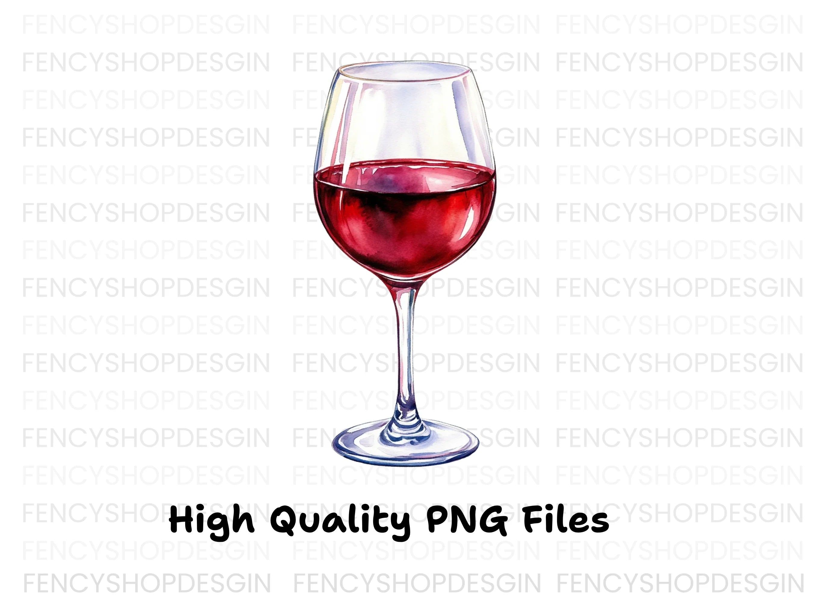 Hand Painted Red Wine Glass Illustrations Clipart Bundle