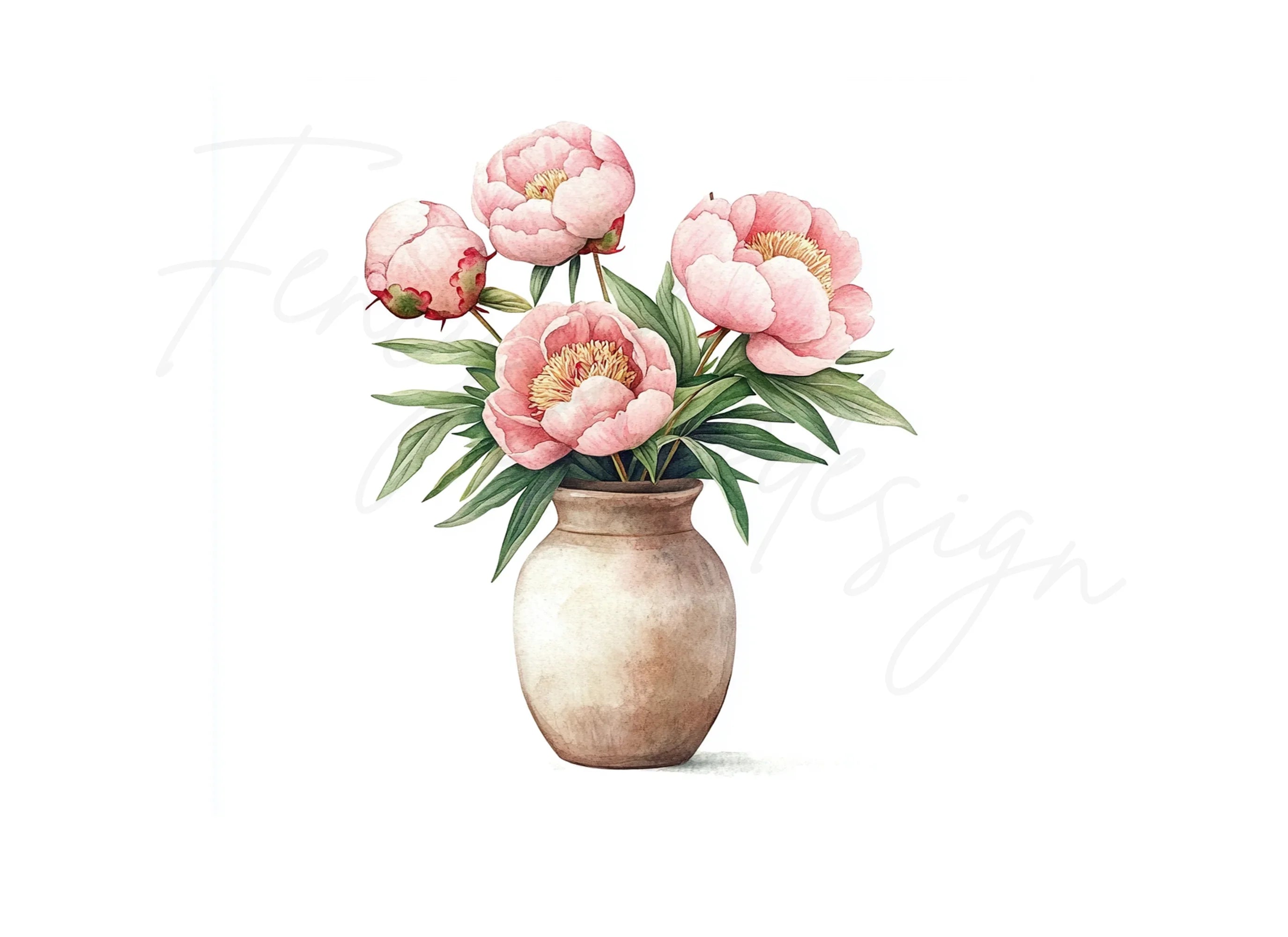 Peony Arrangements in Vases Clipart Bundle