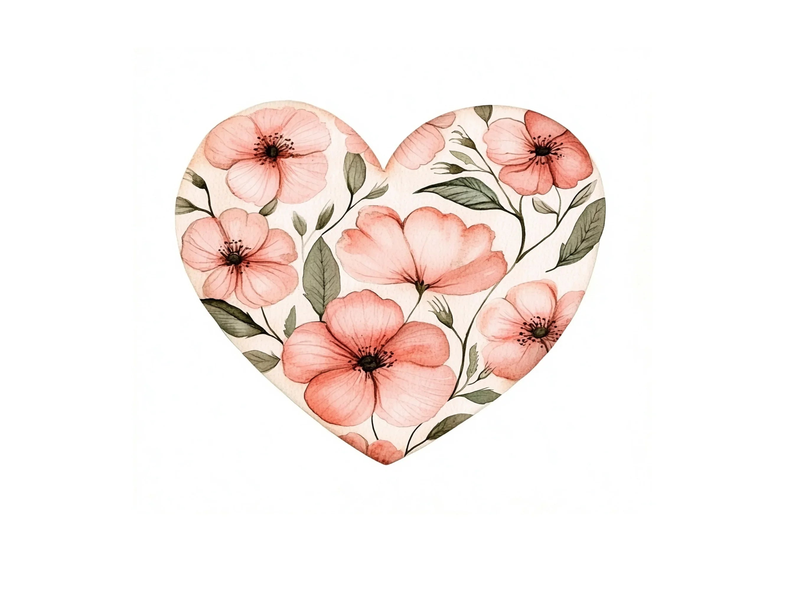 Blush Pink Floral Heart Clipart Bundle