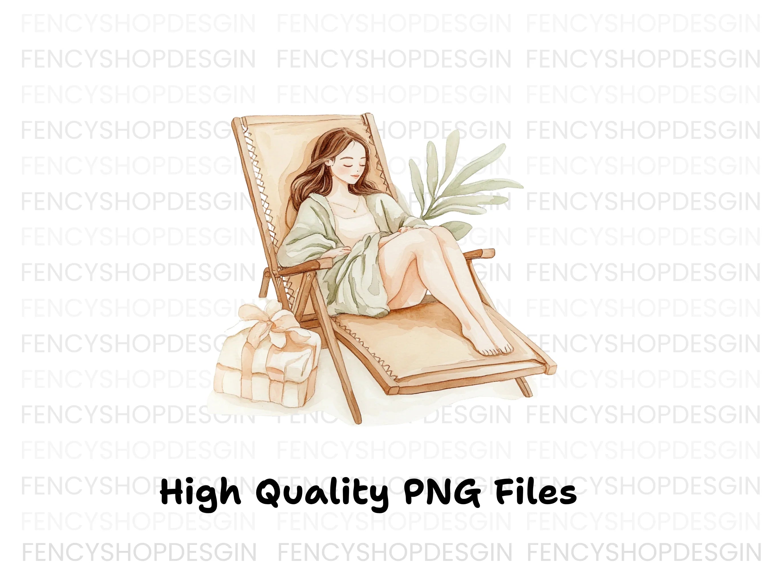 Relaxing Woman on Beach Chair Clipart Bundle