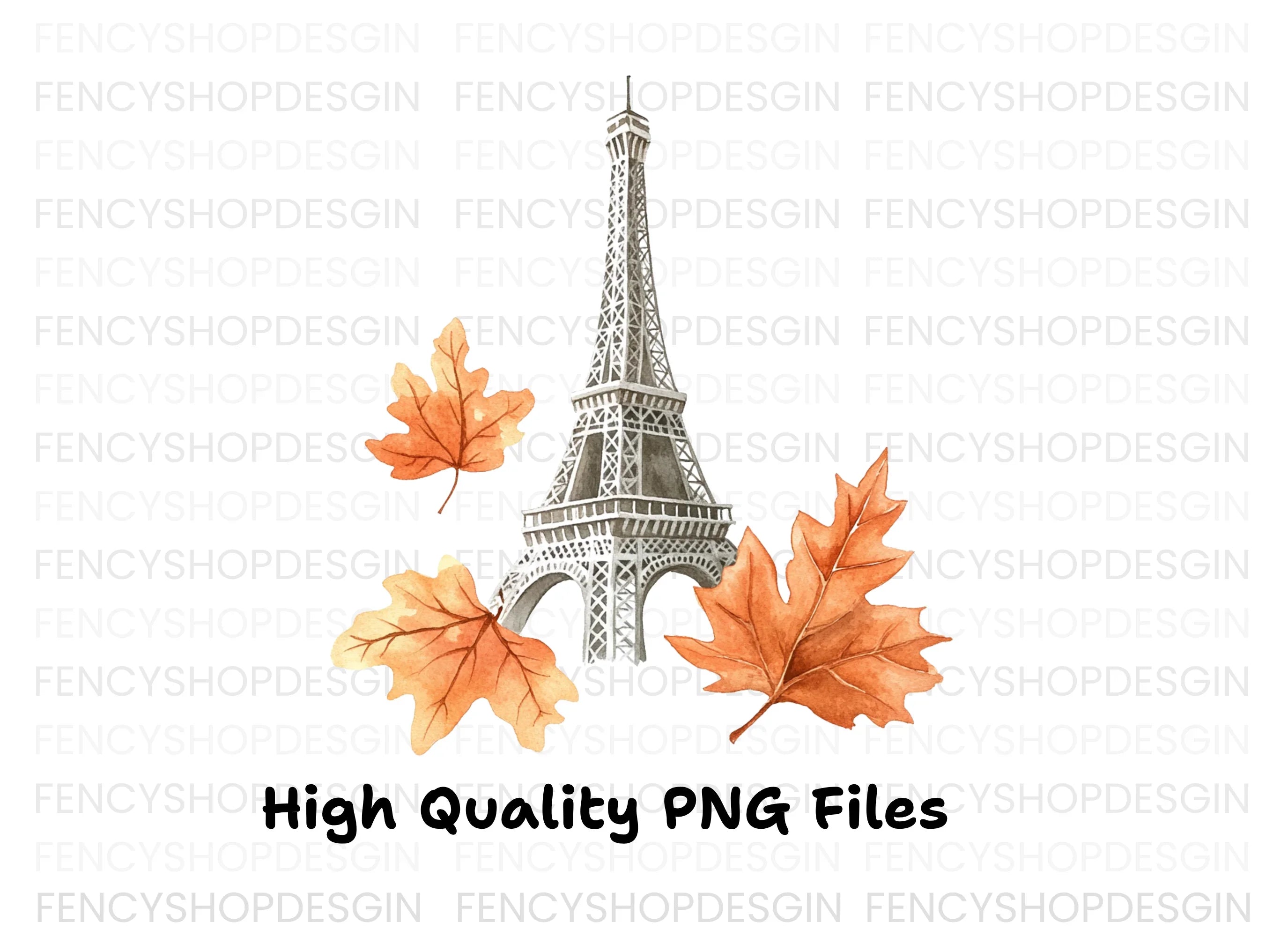 Eiffel Tower Autumn Leaves Clipart Bundle