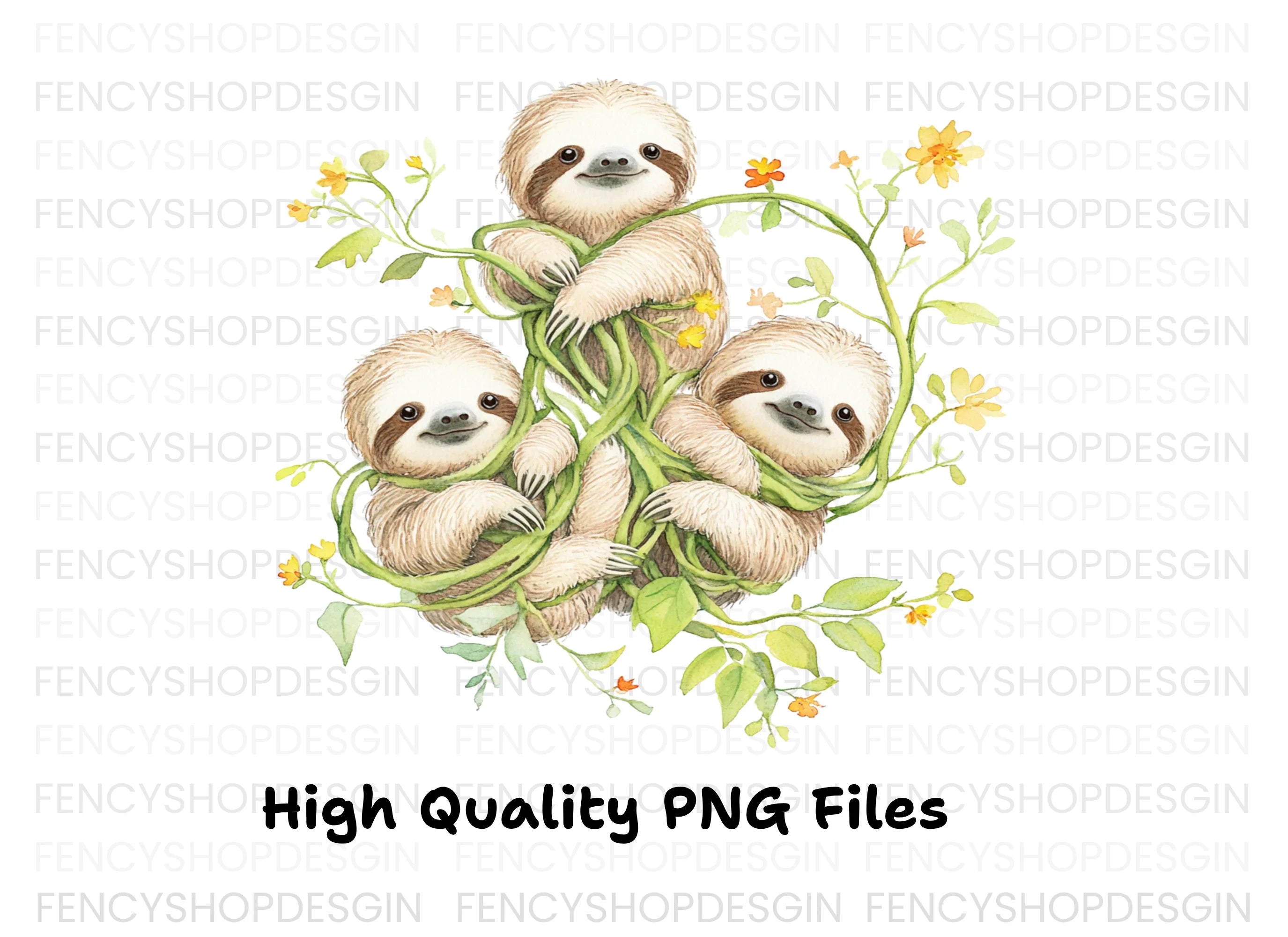 Baby Sloth in Vines Clipart Bundle
