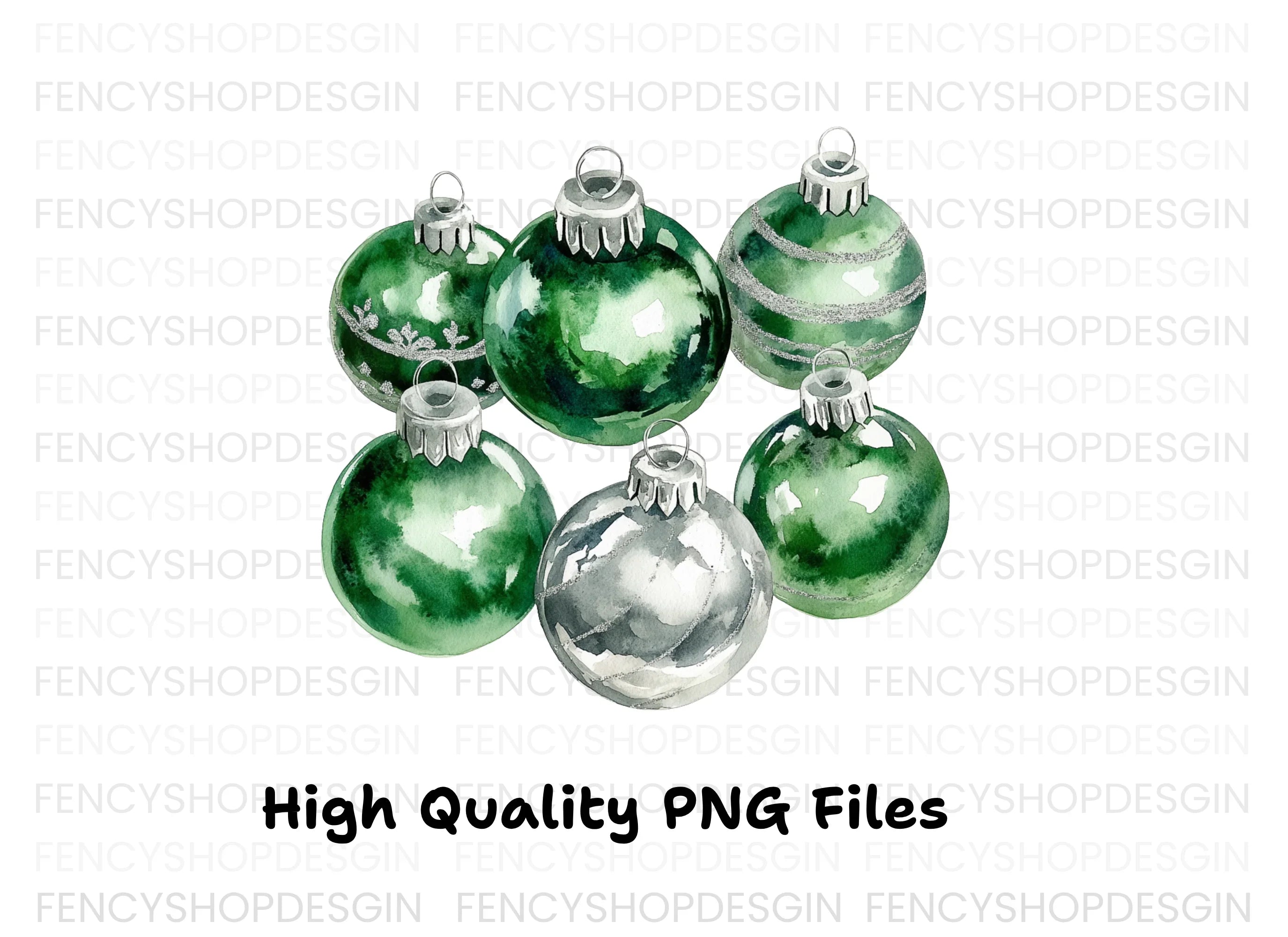 Green and Silver Christmas Baubles Clipart Bundle