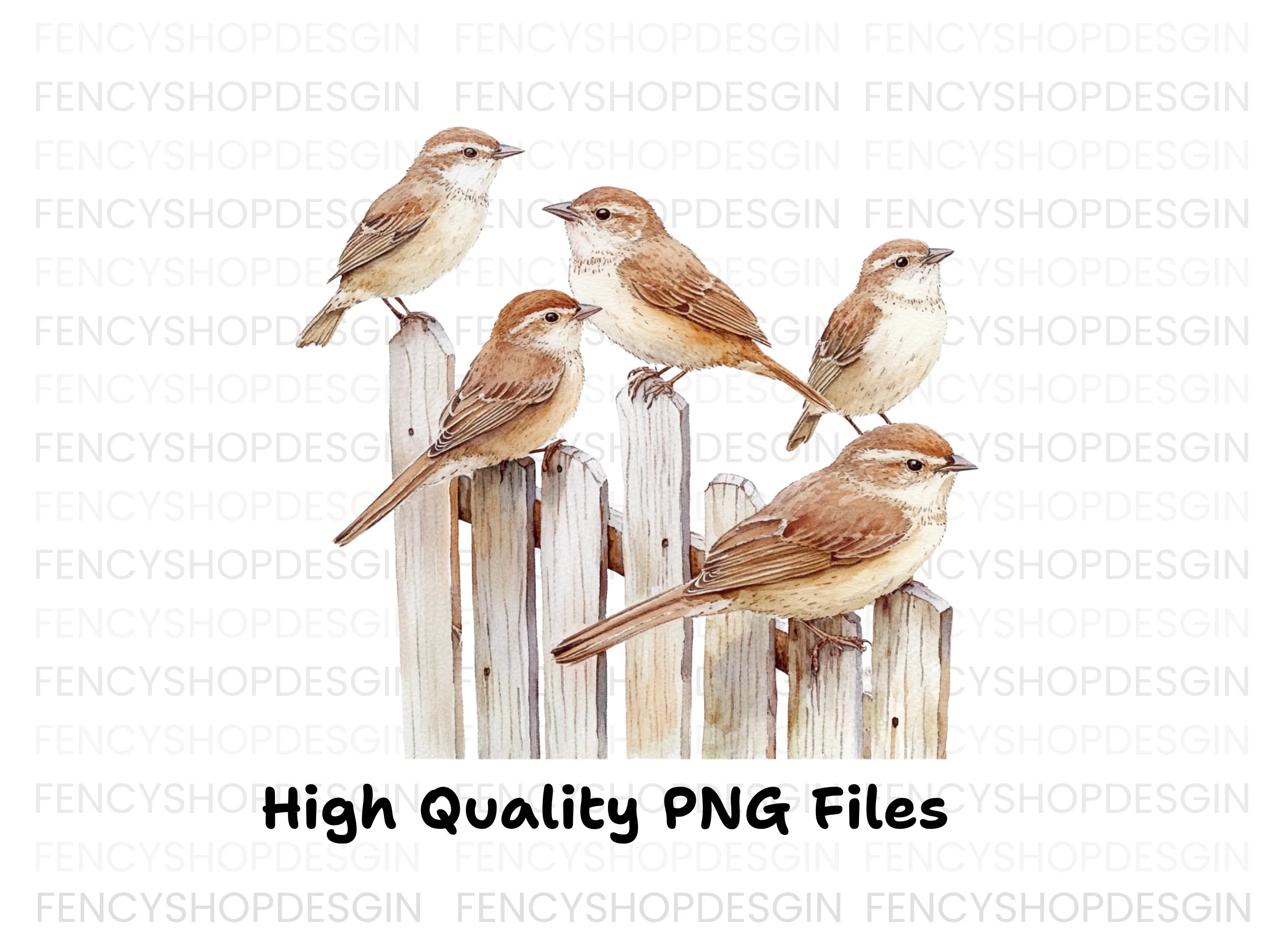 Sparrows on Fence Clipart Bundle