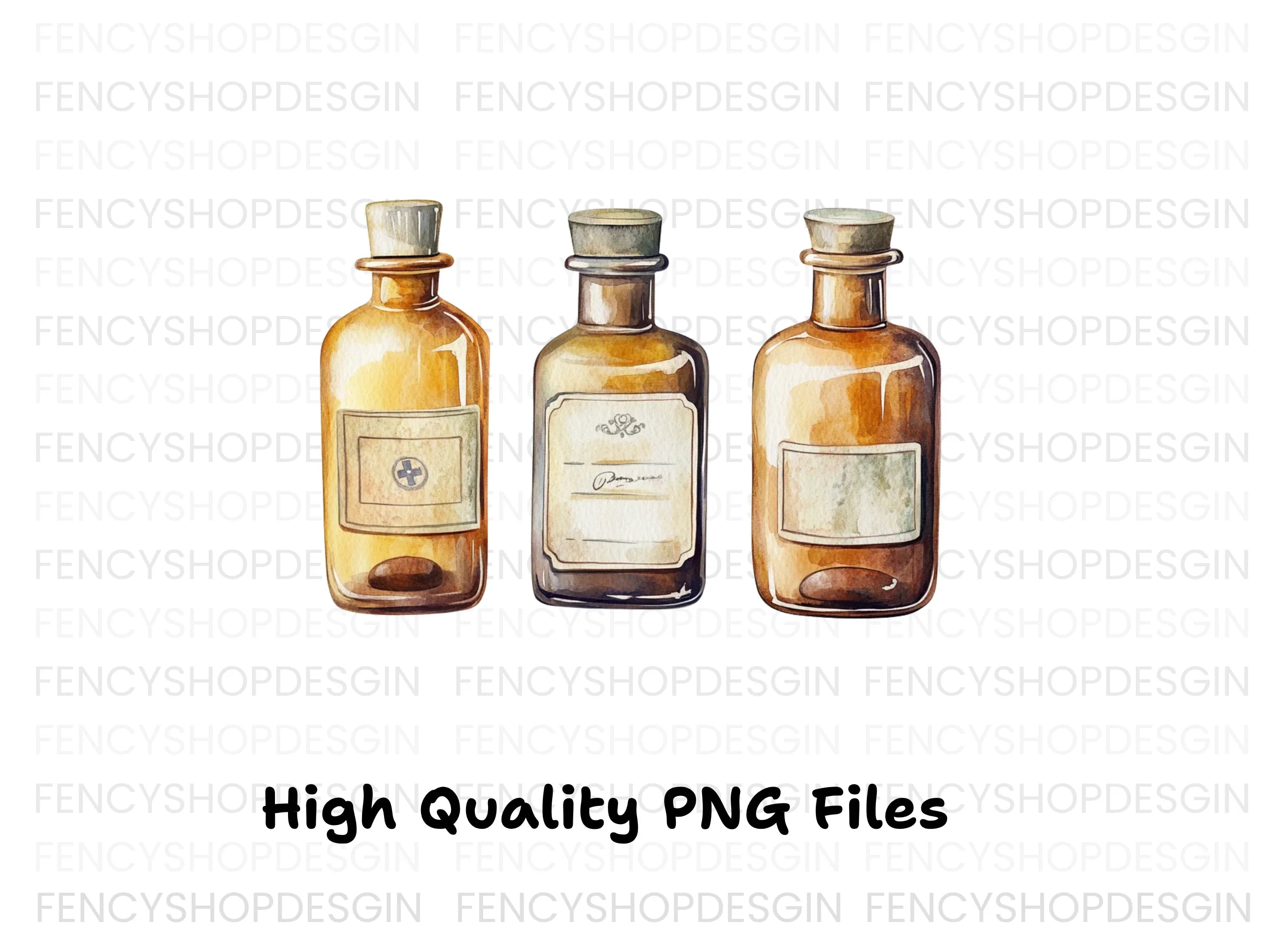 Vintage Brown Potion Bottles Clipart Bundle