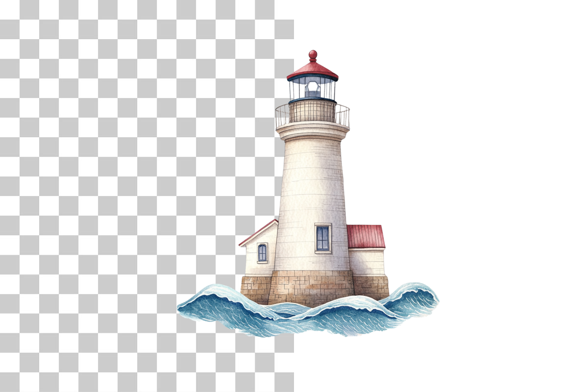 Folk Art Lighthouse and Waves Clipart Bundle