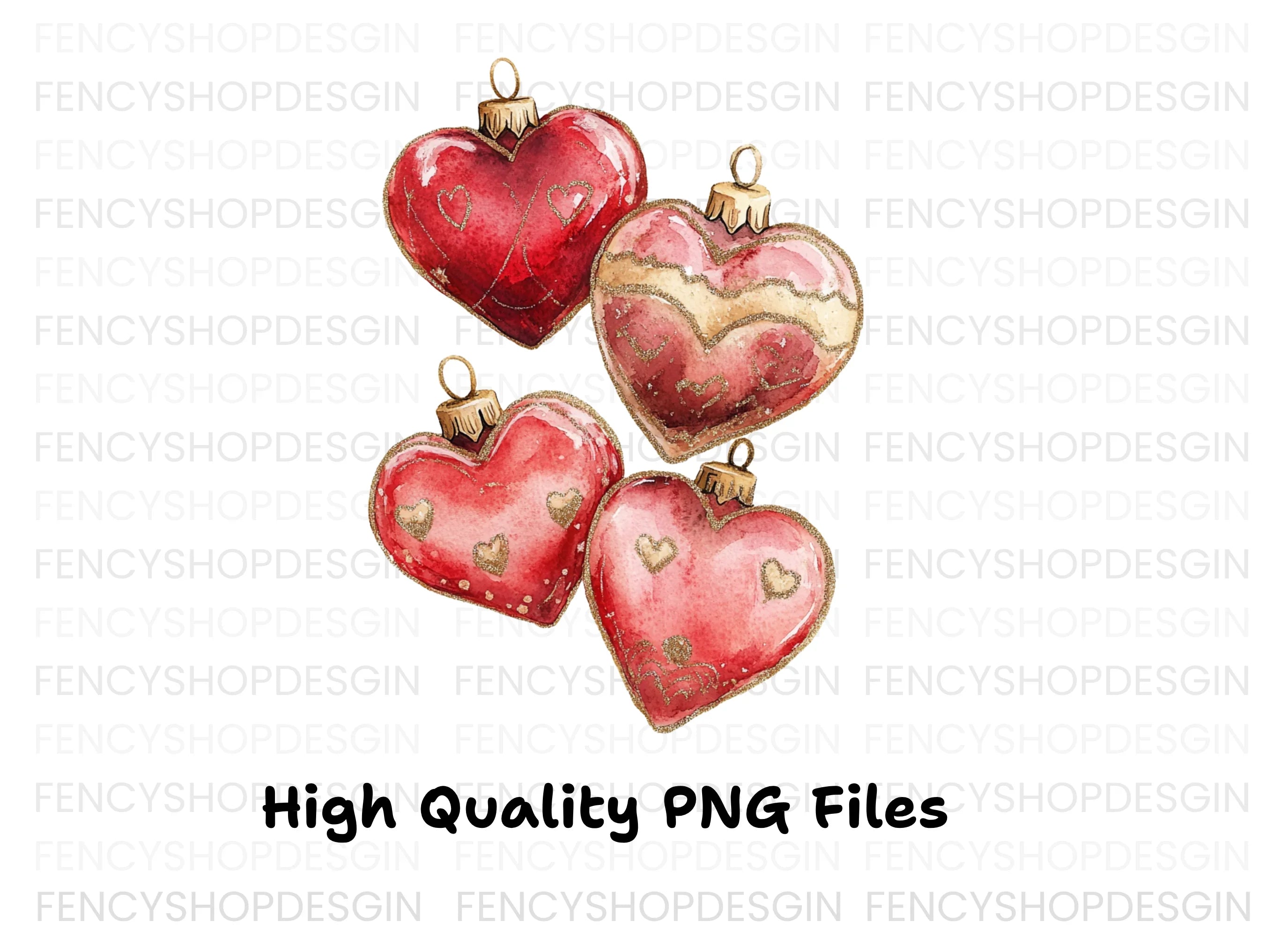 Assorted Heart Ornaments Clipart Bundle