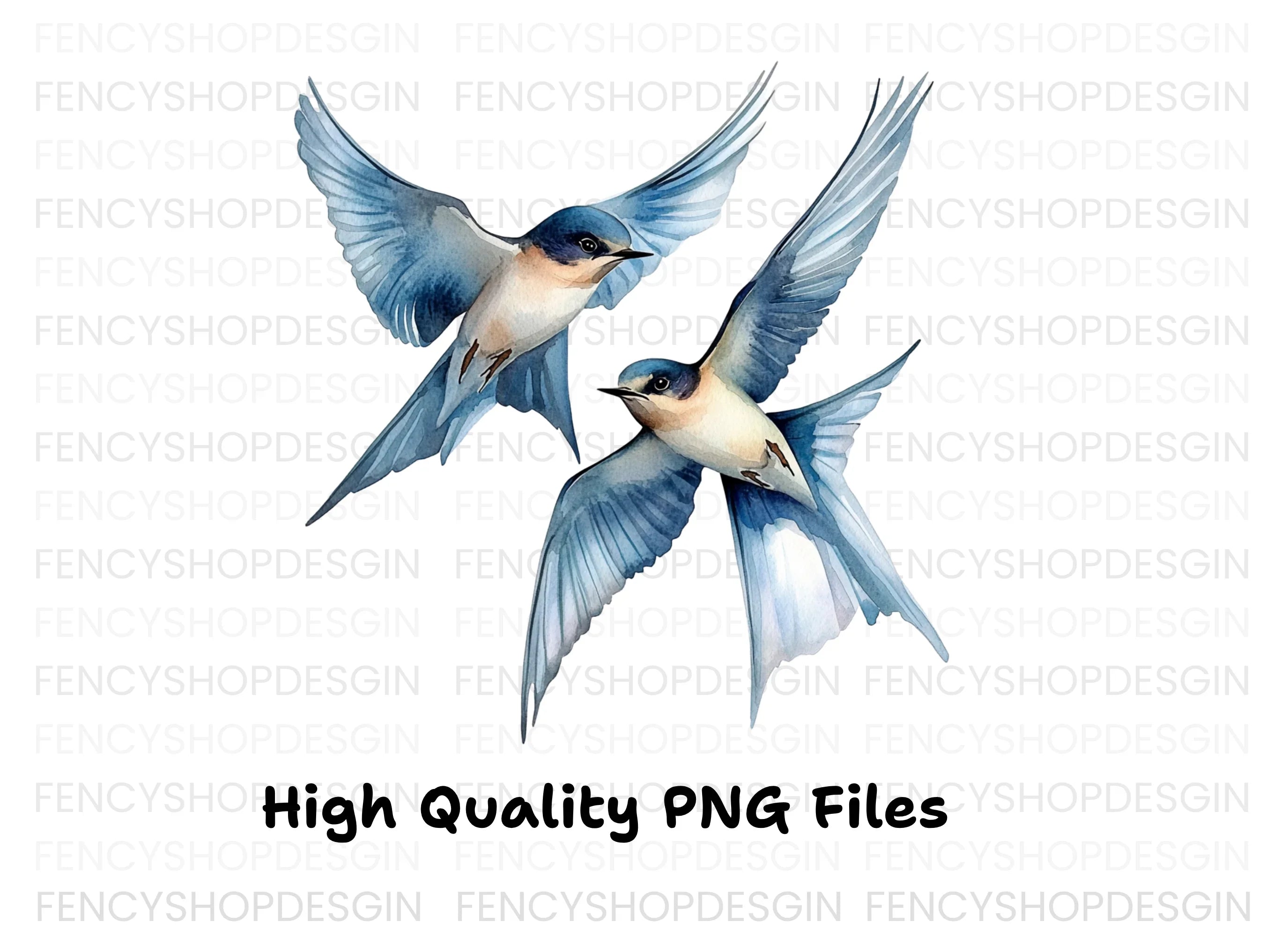 Graceful Blue Swallows Clipart Bundle