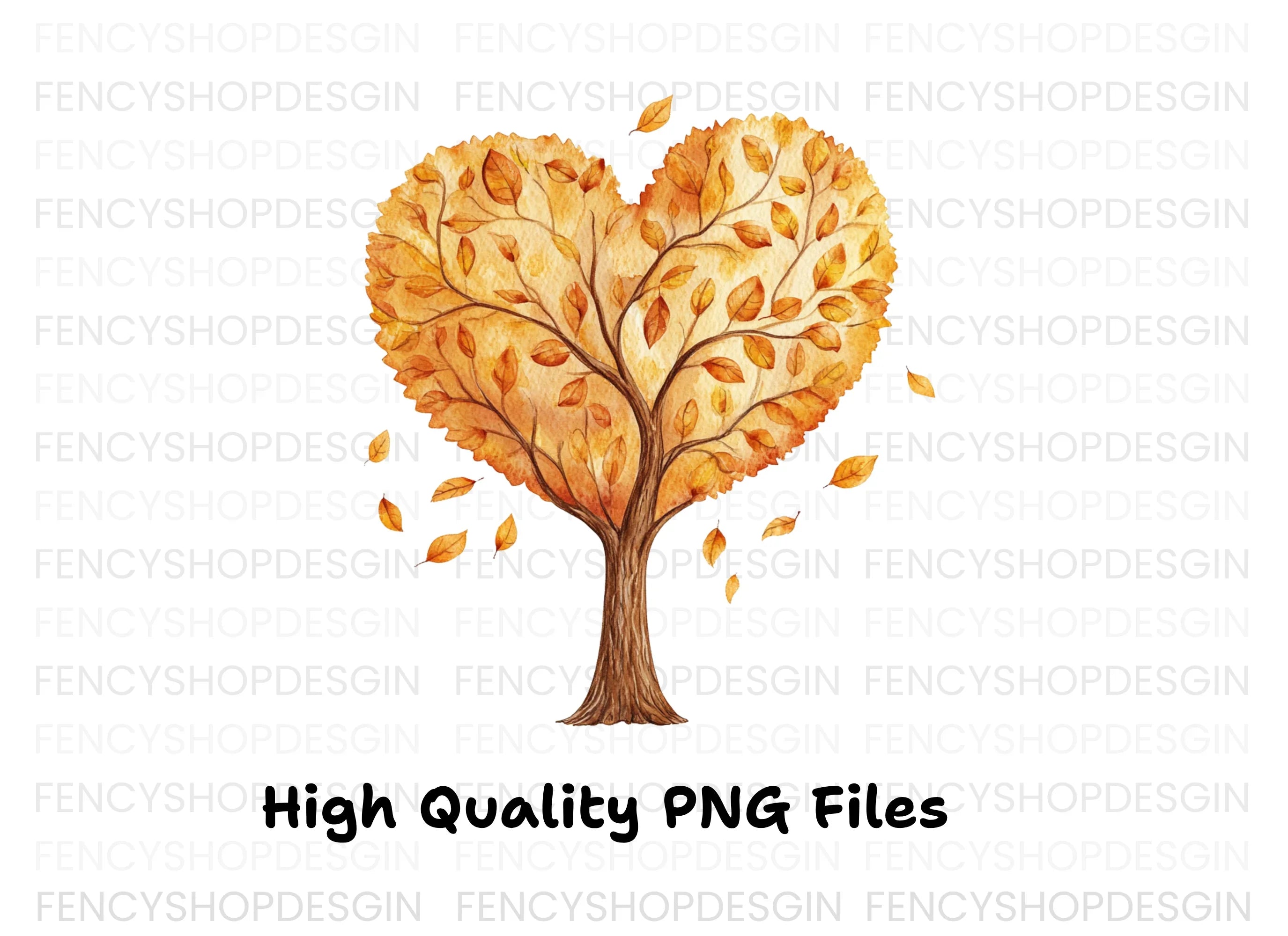 Autumn Heart Tree Clipart Bundle