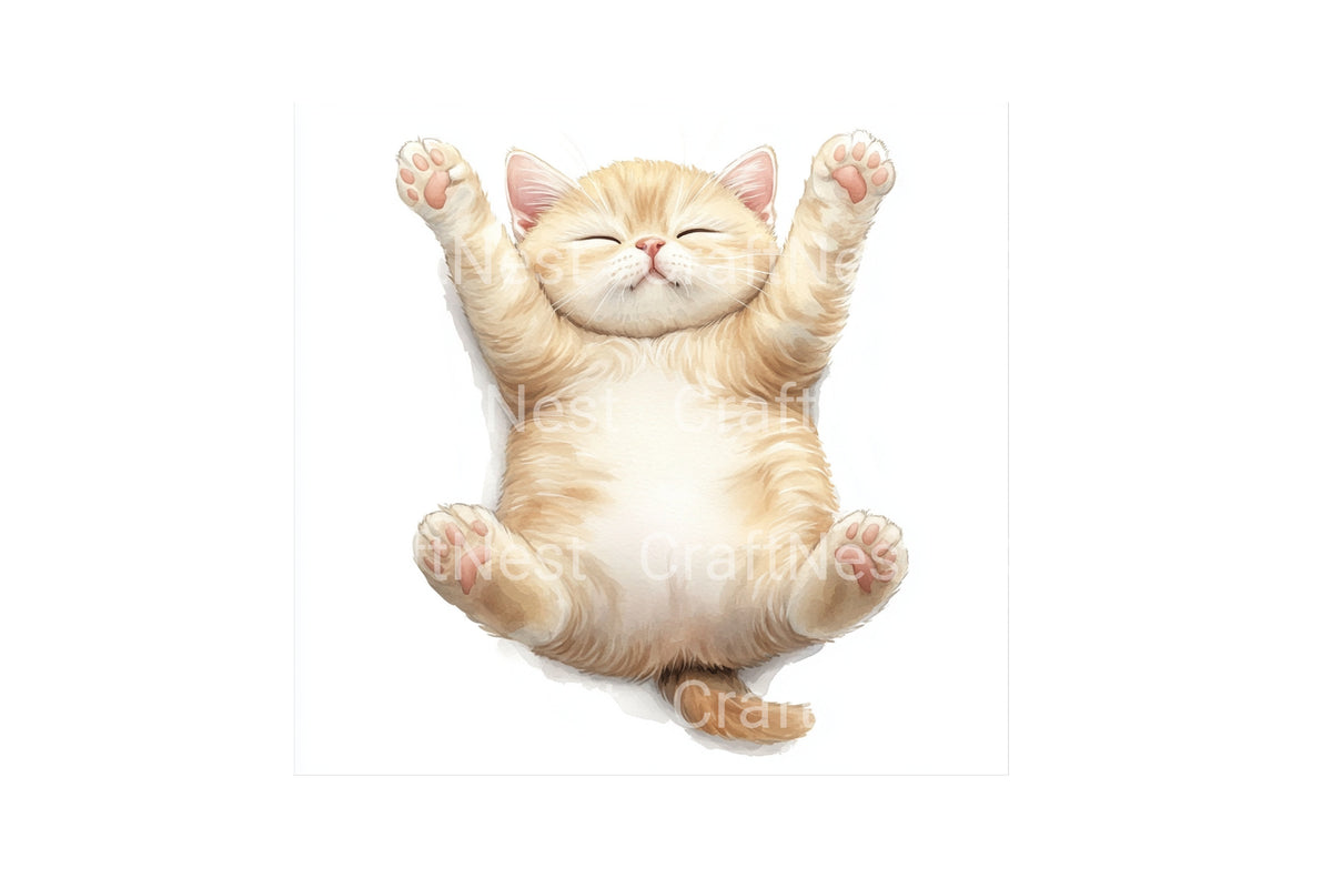 Happy Fat Cat Stretching Clipart Bundle