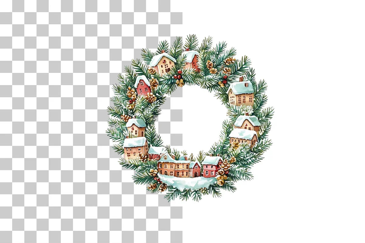Christmas Village Wreath Scene Clipart Bundle - CraftNest - Digital Crafting and Art