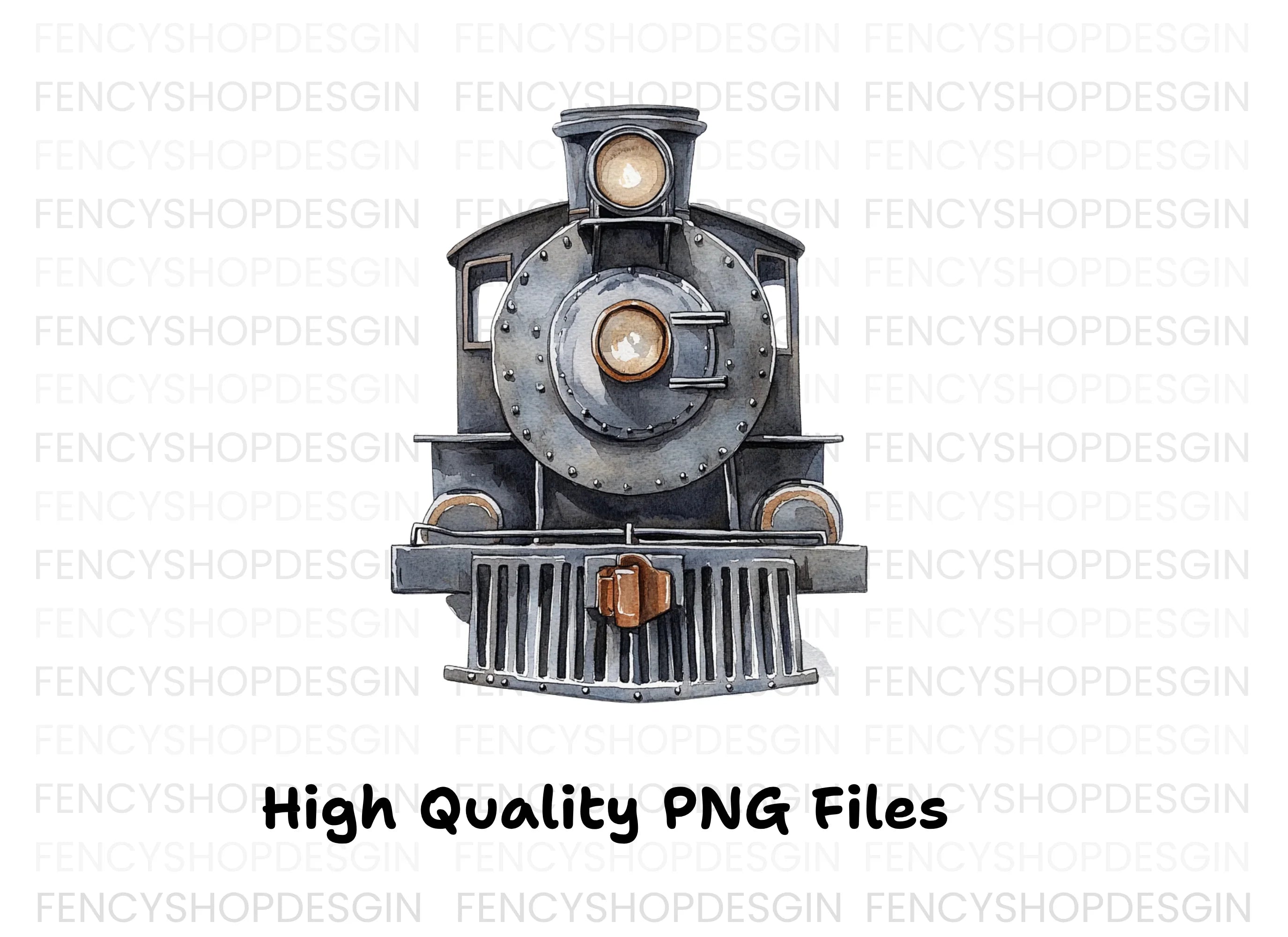 Vintage Steam Train Front View Clipart Bundle