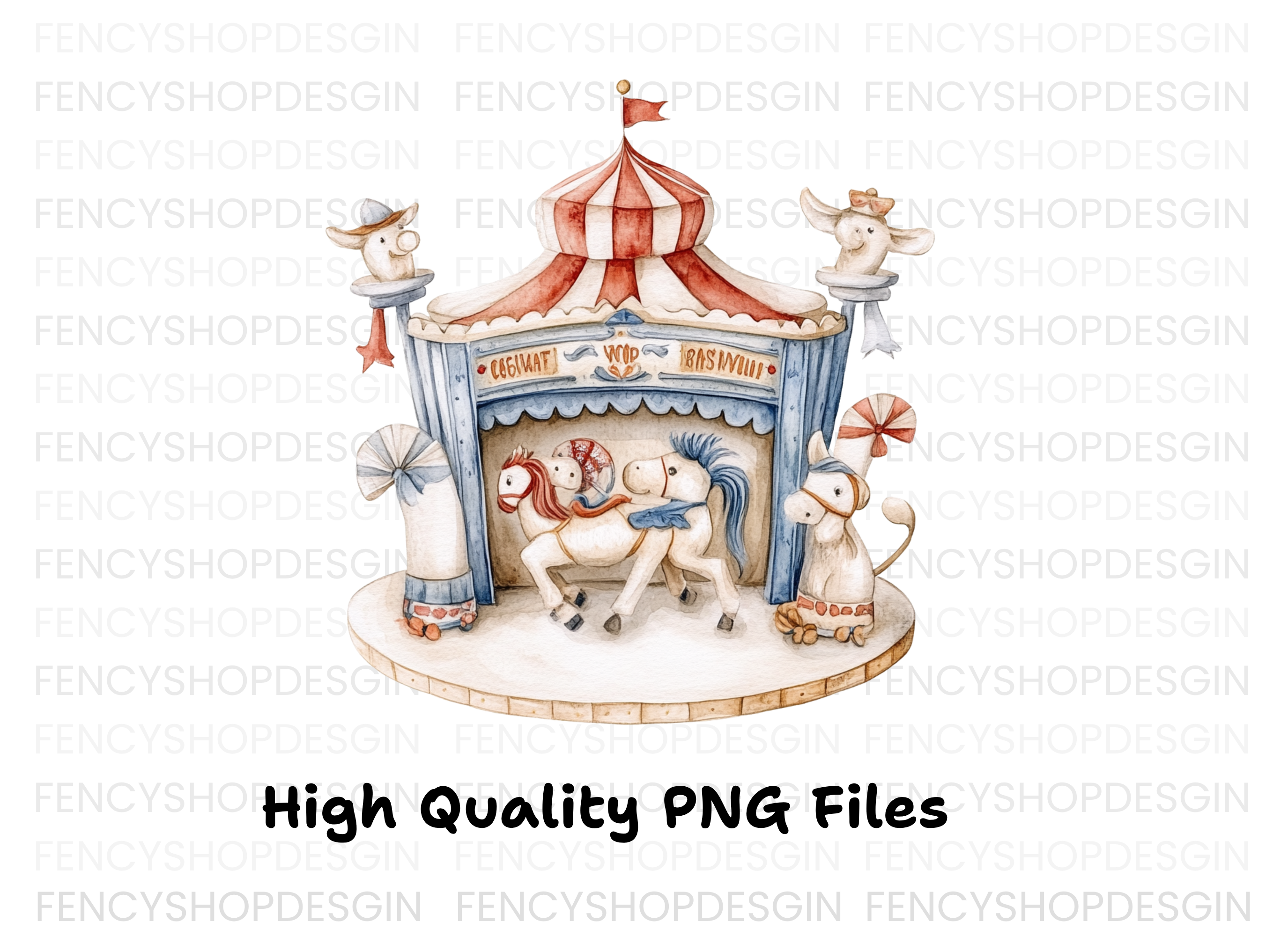 Whimsical Carousel Illustration Clipart Bundle