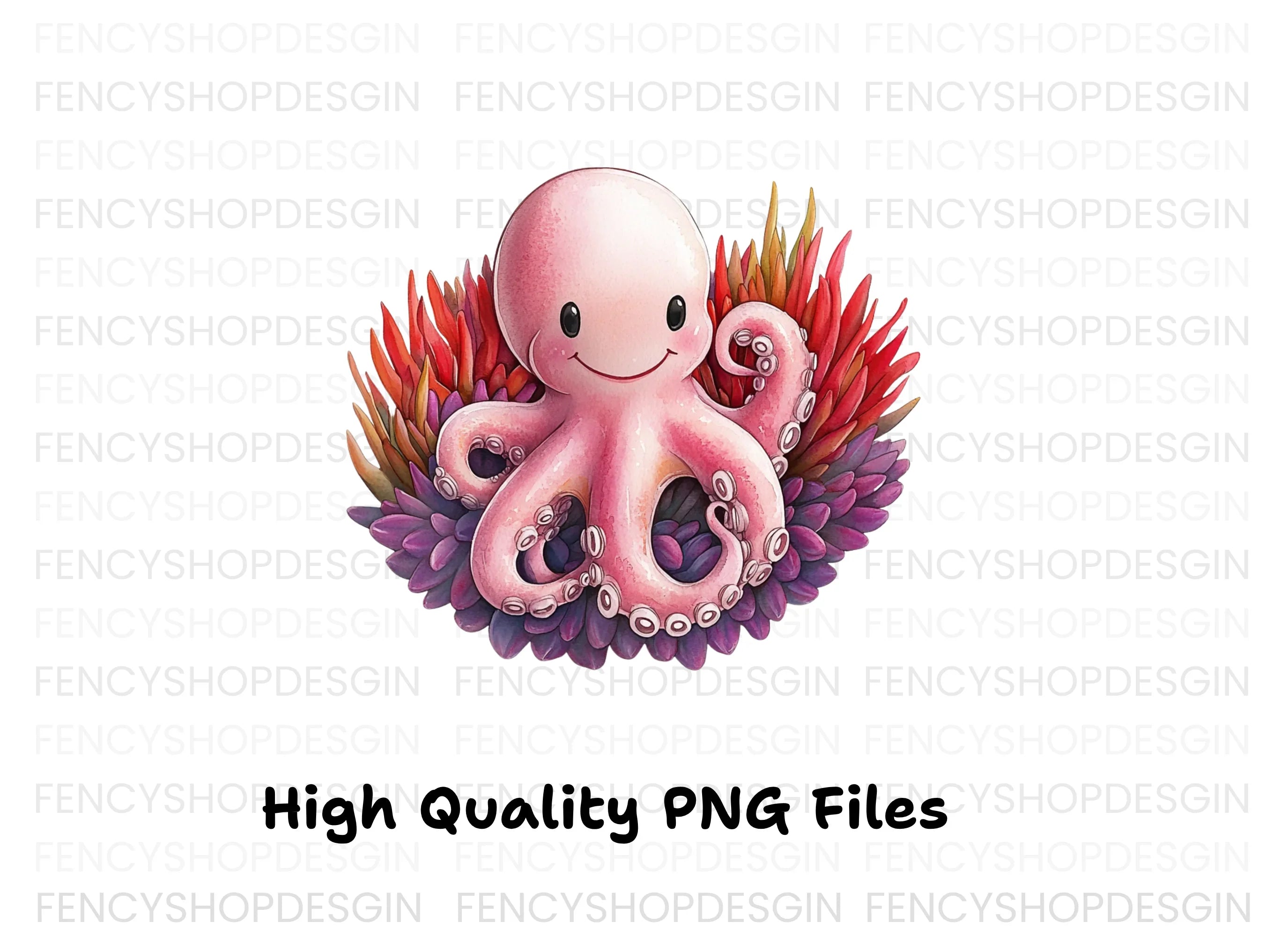 Happy Octopus with Flowers Clipart Bundle