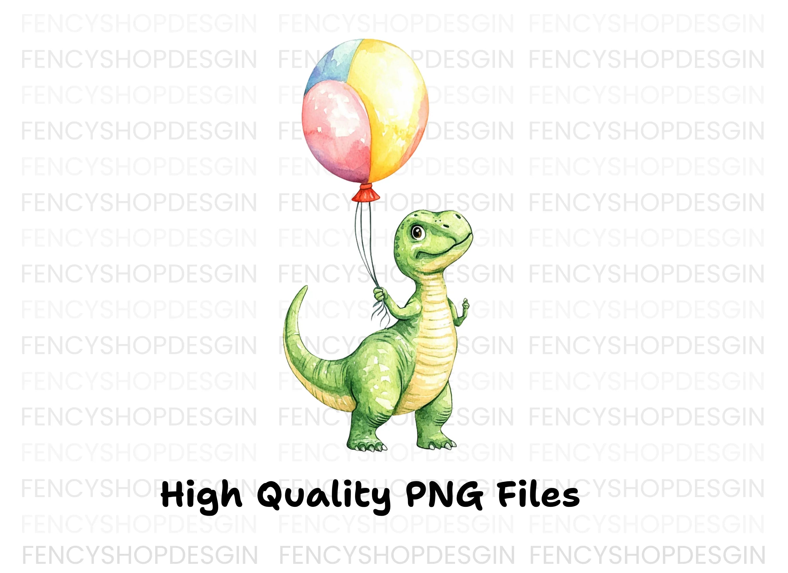 Cute Baby Dinosaur with Balloon Clipart Bundle