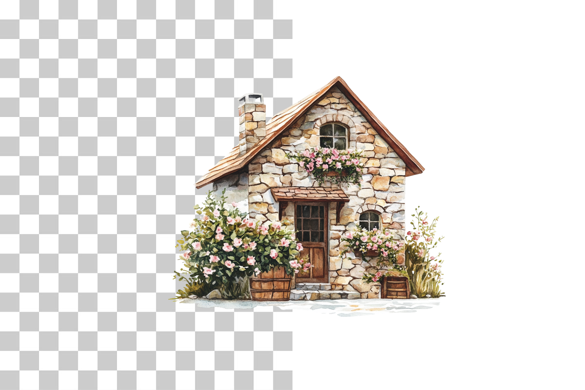 Country Cottage Garden House Clipart Bundle