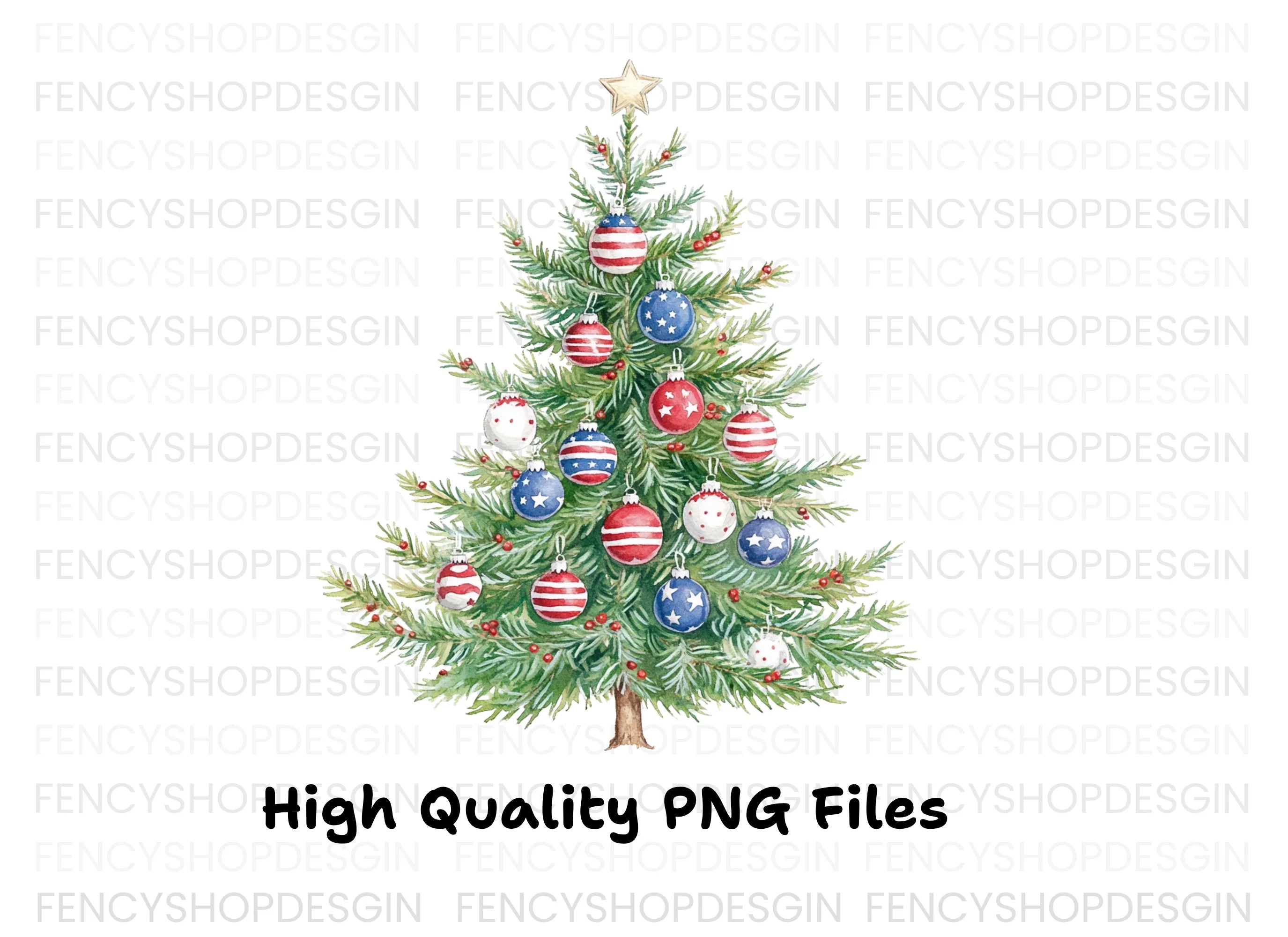 Patriotic Christmas Tree Clipart Bundle