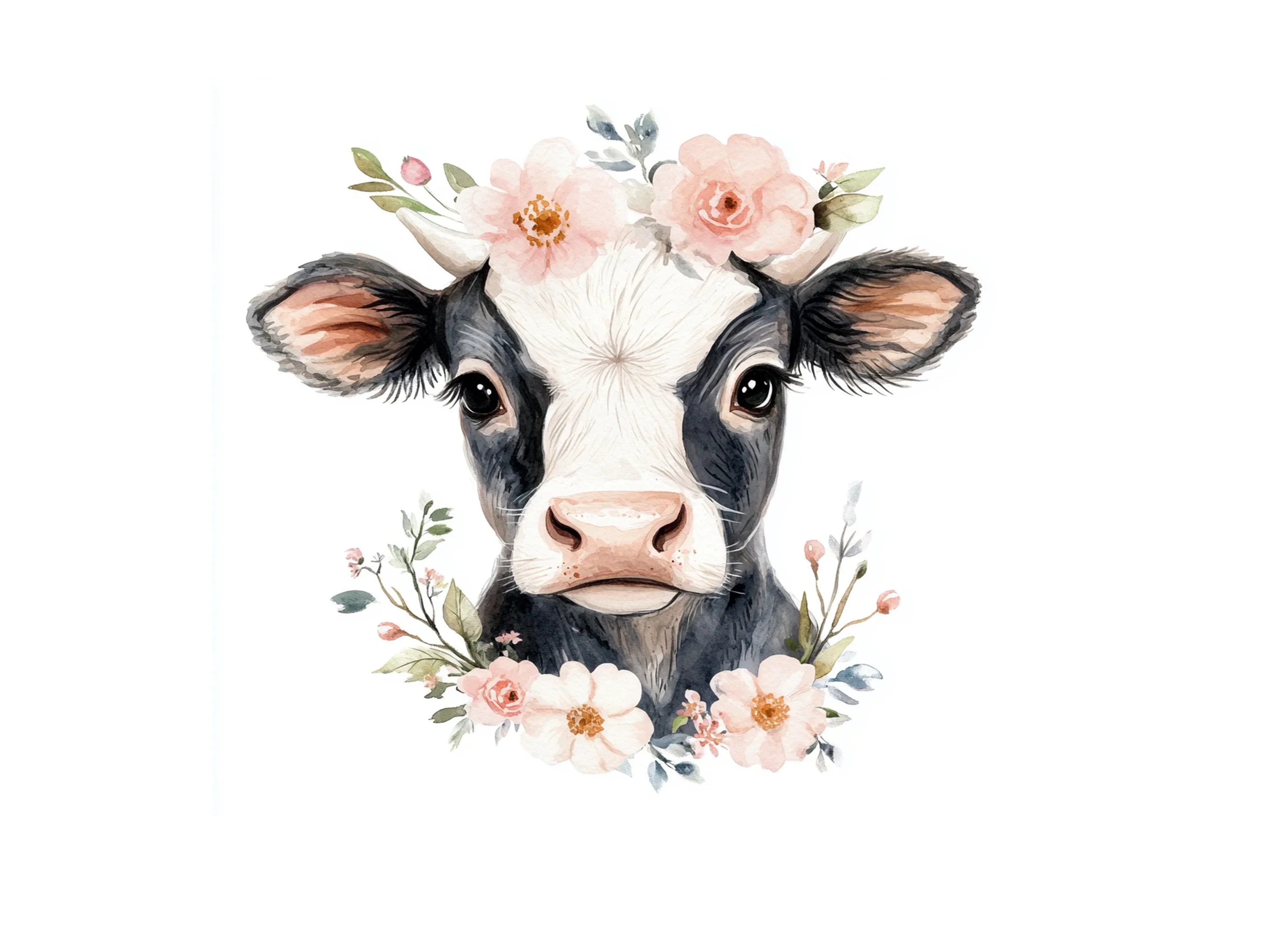 Cute Floral Cow Head Clipart Bundle