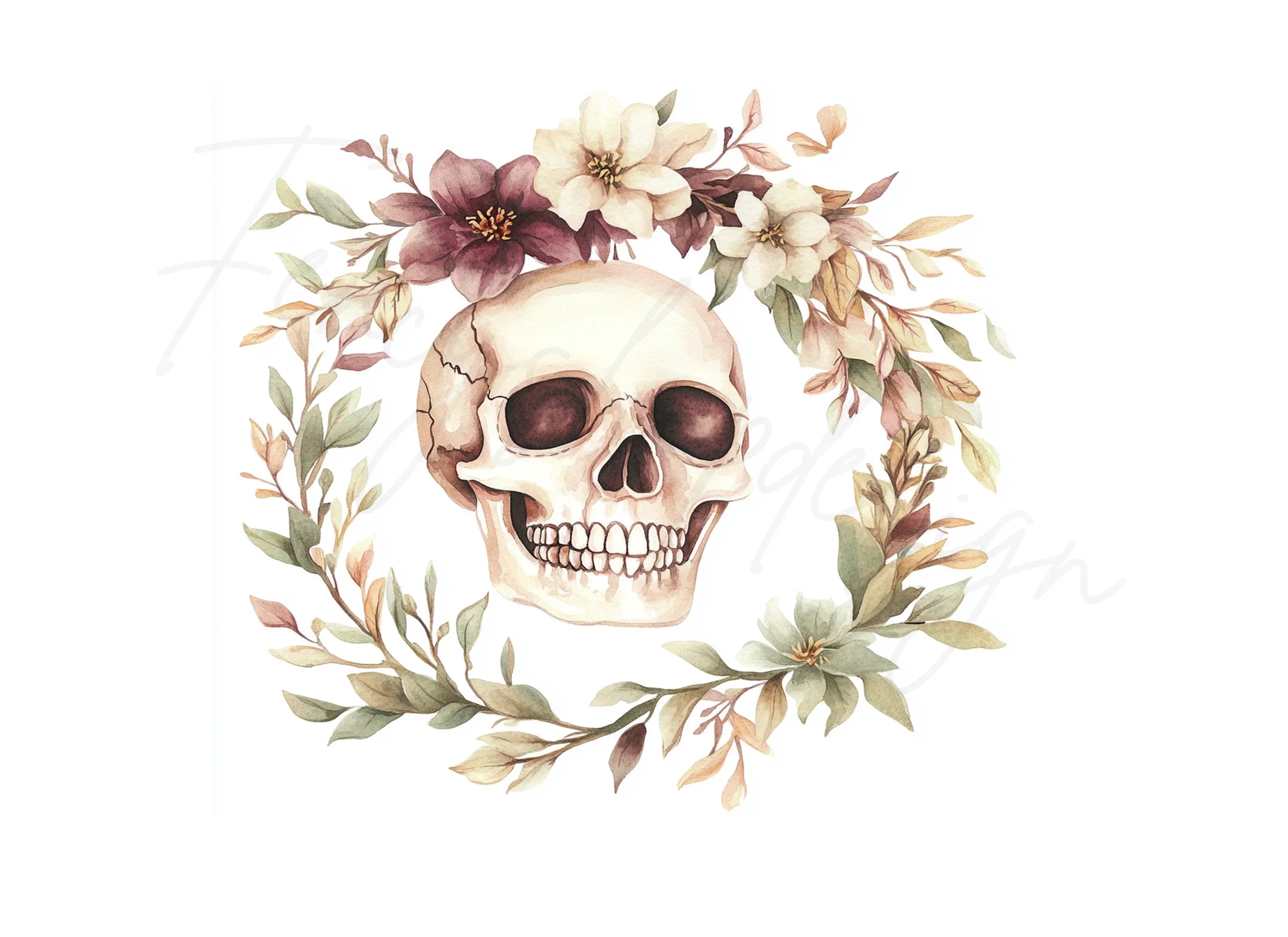 Floral Skull Clipart Bundle