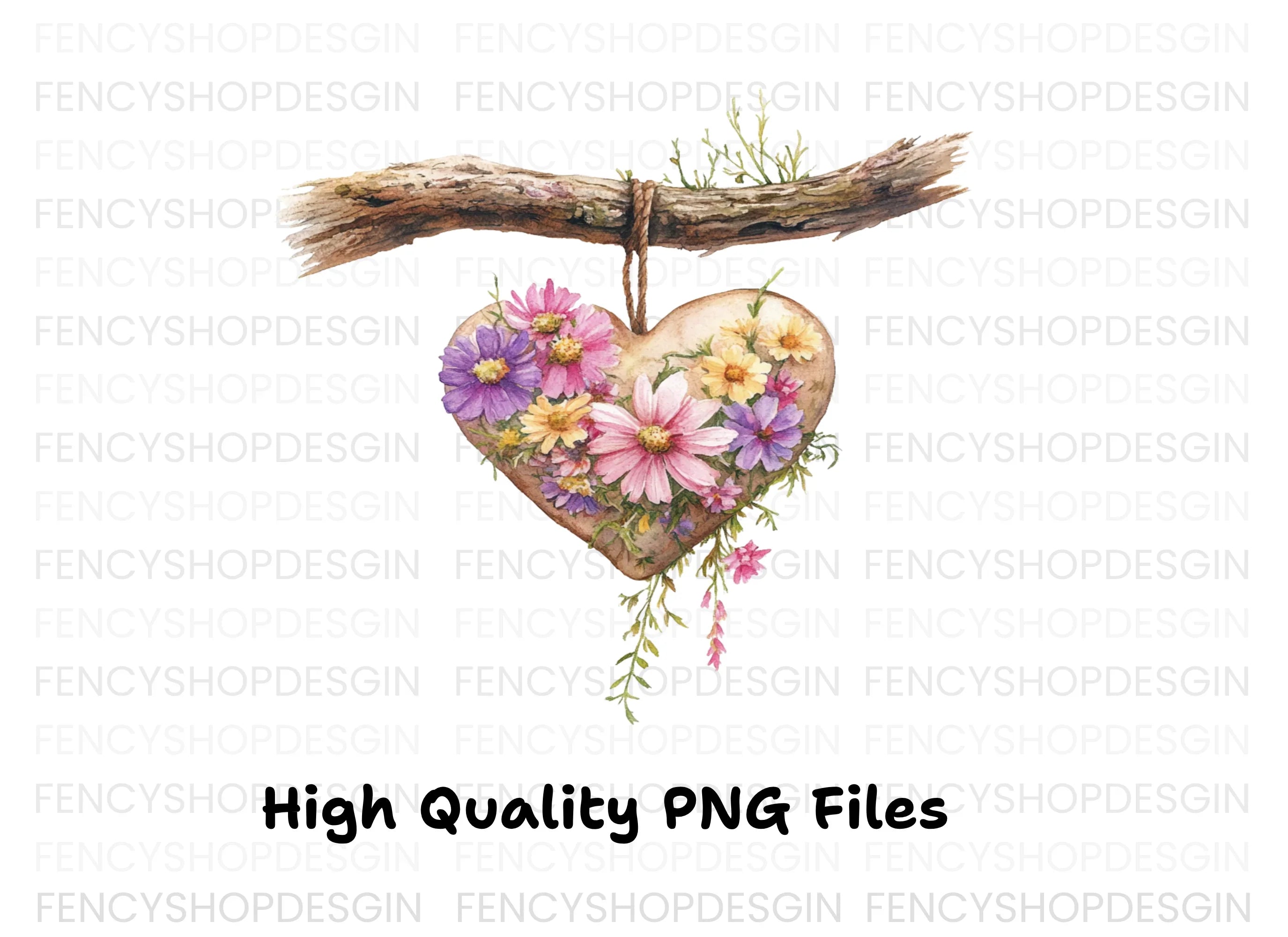 Floral Heart Hanging Sign Clipart Bundle