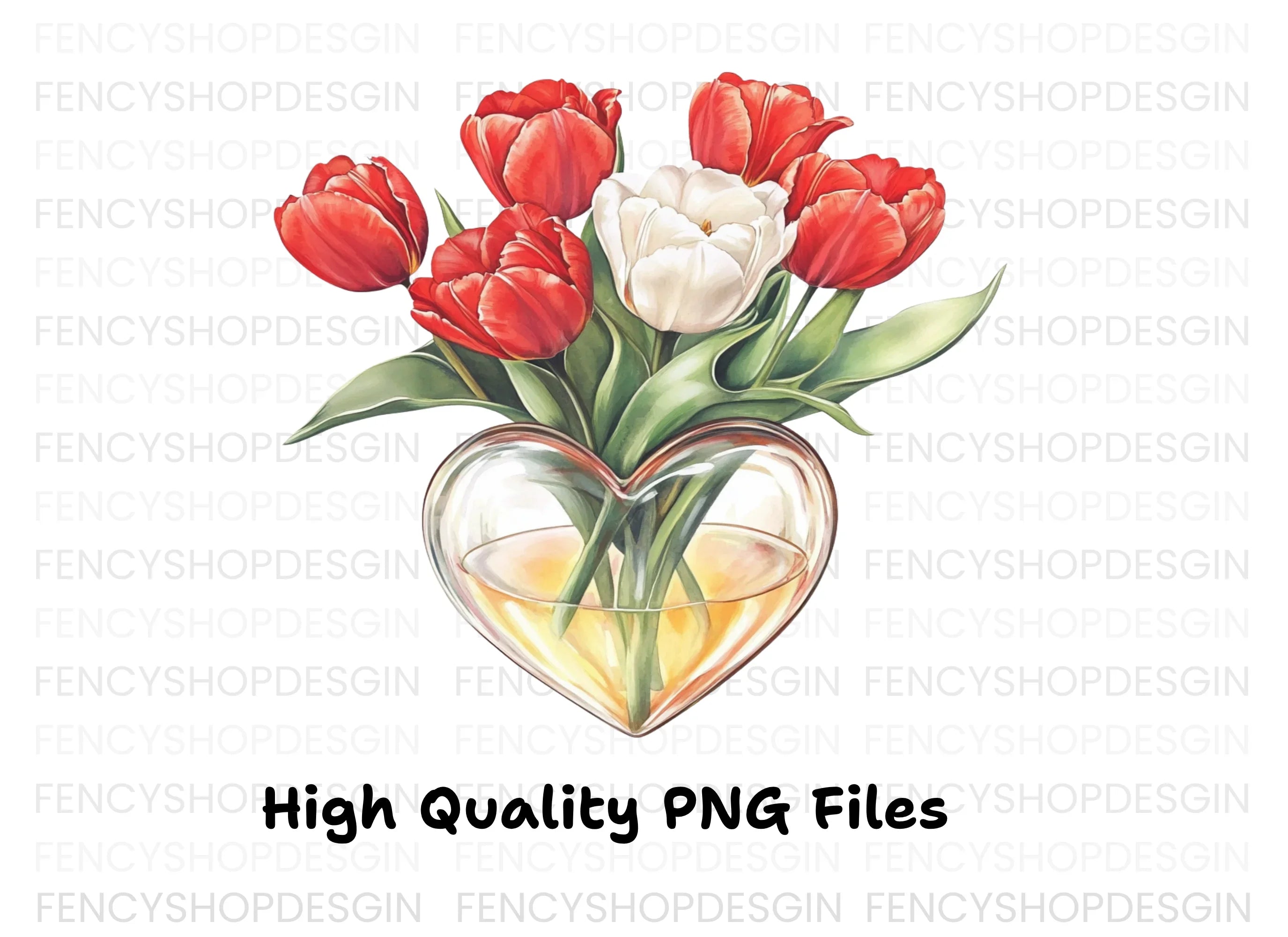 Tulips in Heart Vase Clipart Bundle