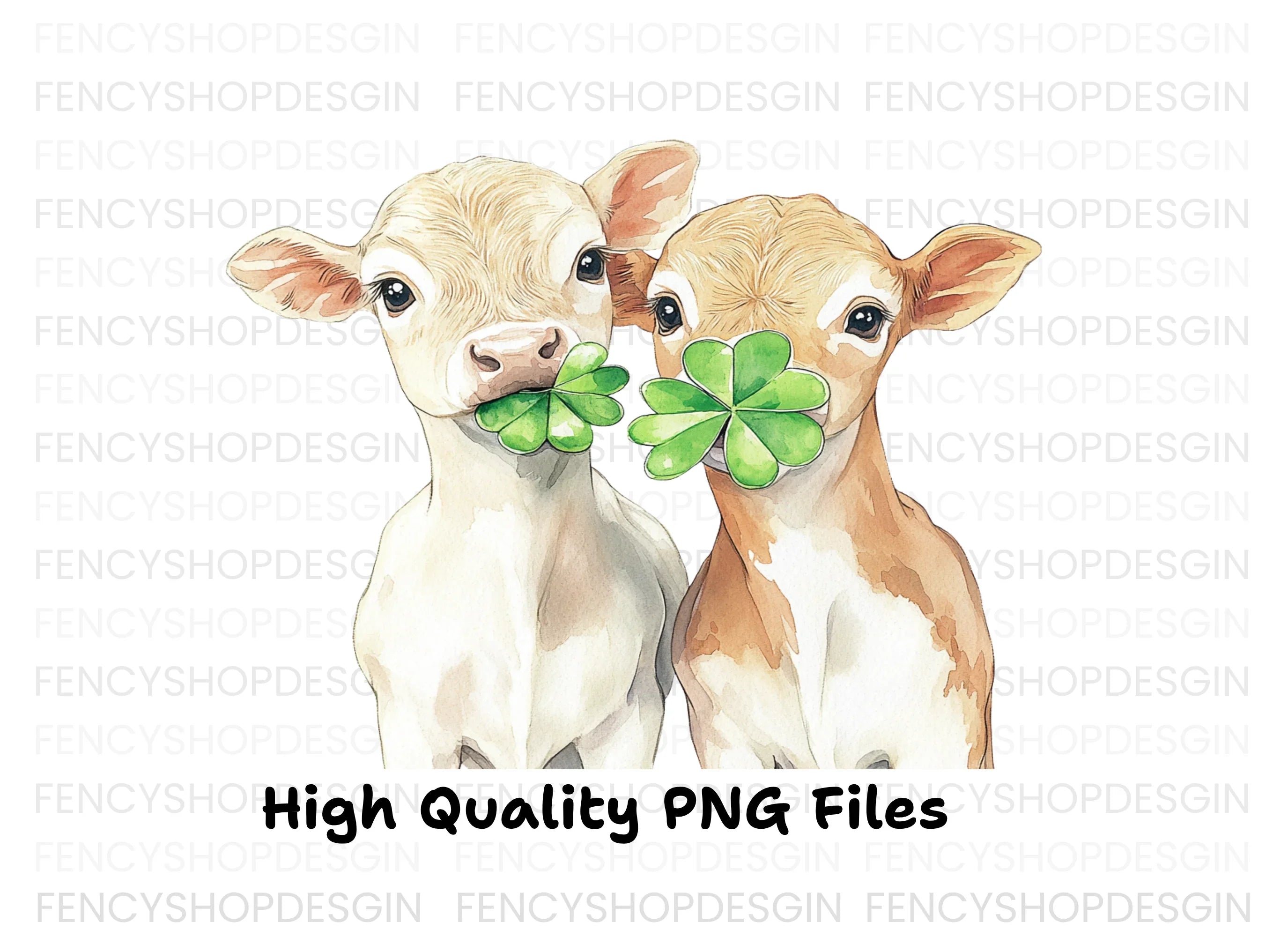 Cute Calves with Lucky Clover Clipart Bundle