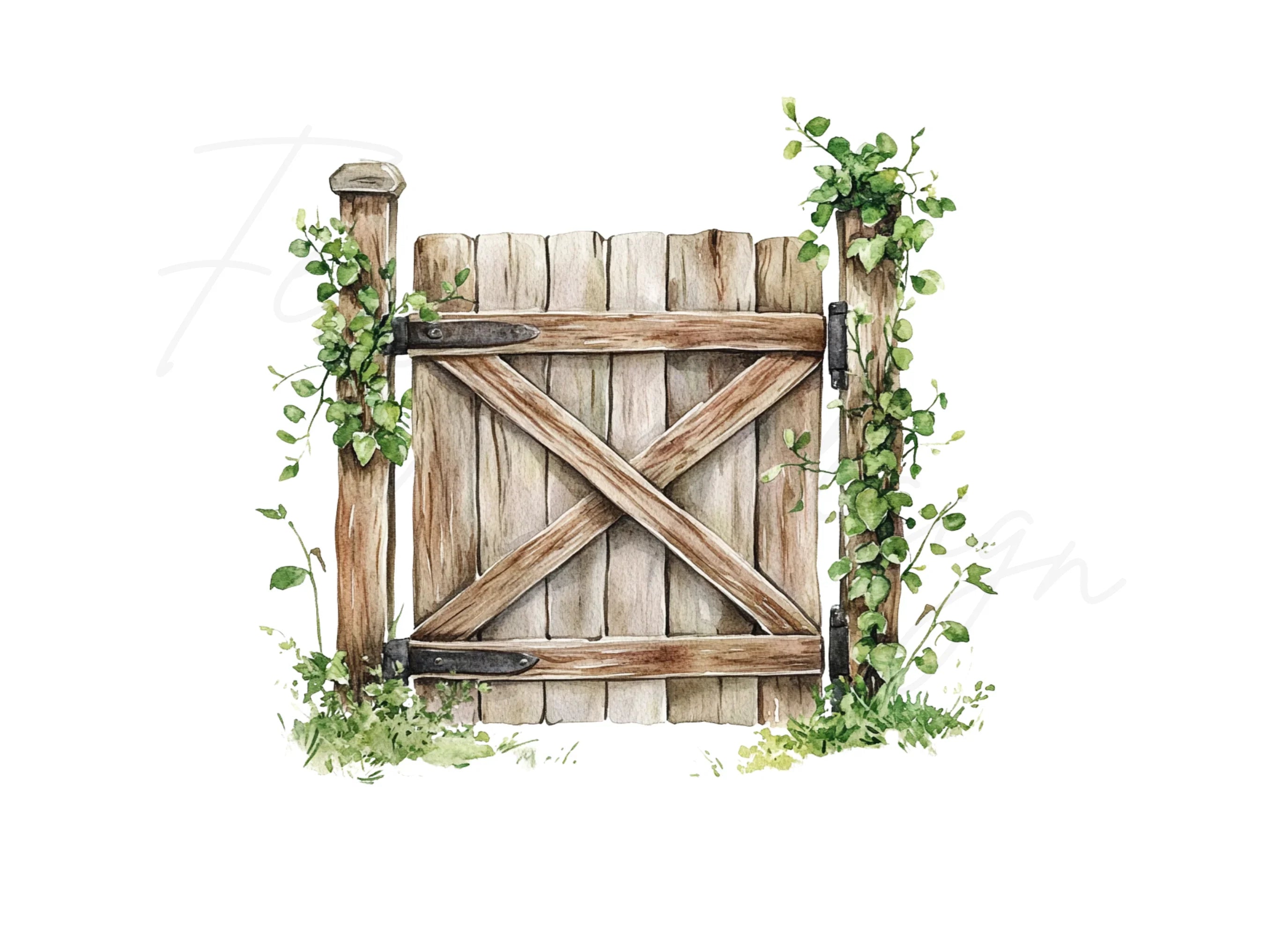 Rustic Wooden Gate with Vines Clipart Bundle
