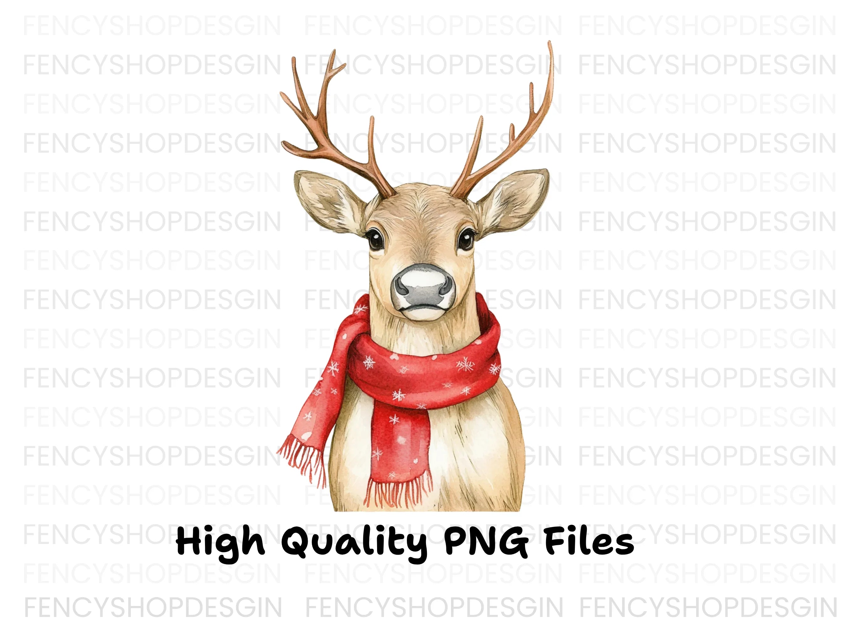 Festive Reindeer with Red Scarves Clipart Bundle