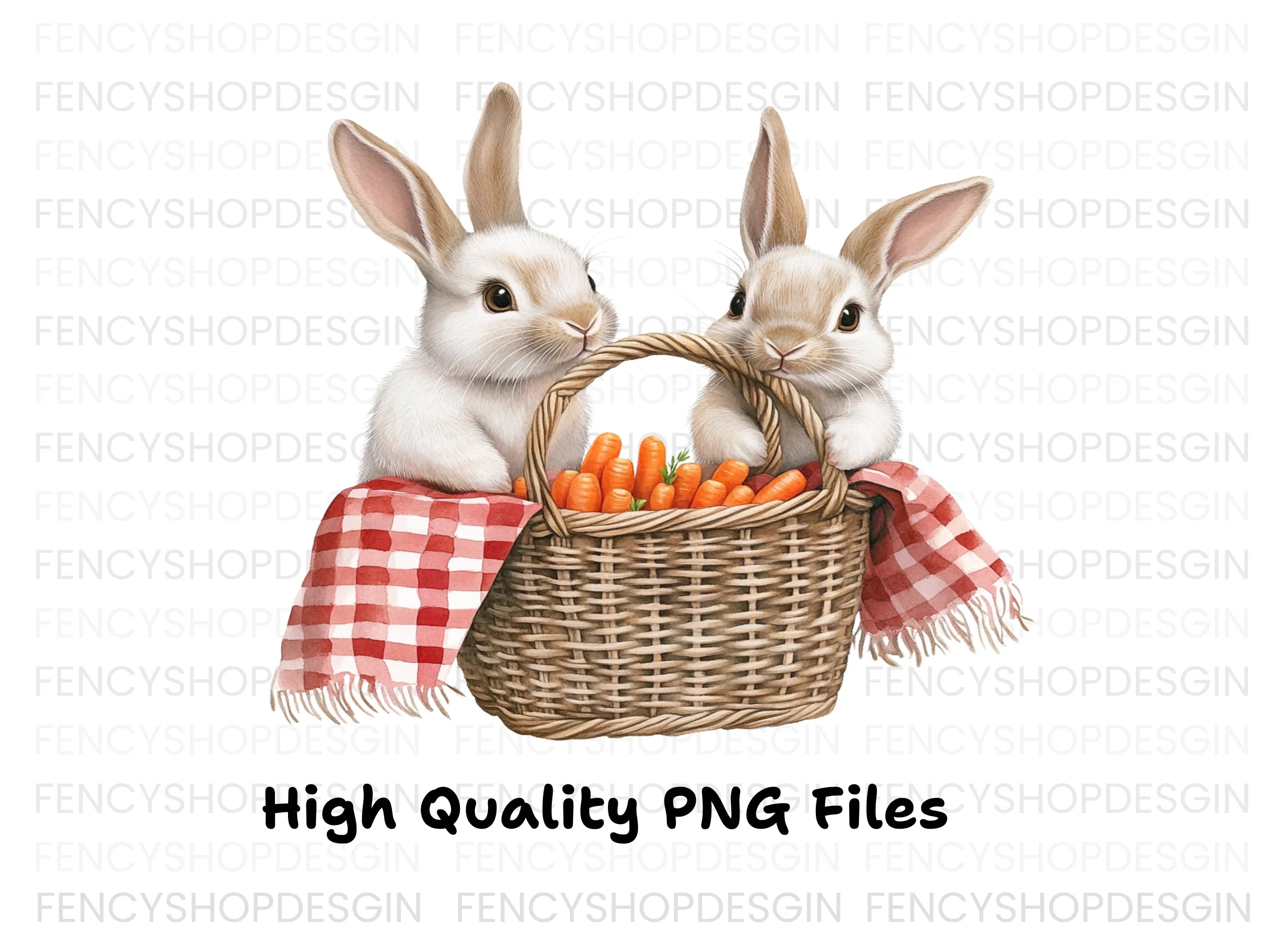 Cute Bunnies with Carrot Baskets Clipart Bundle