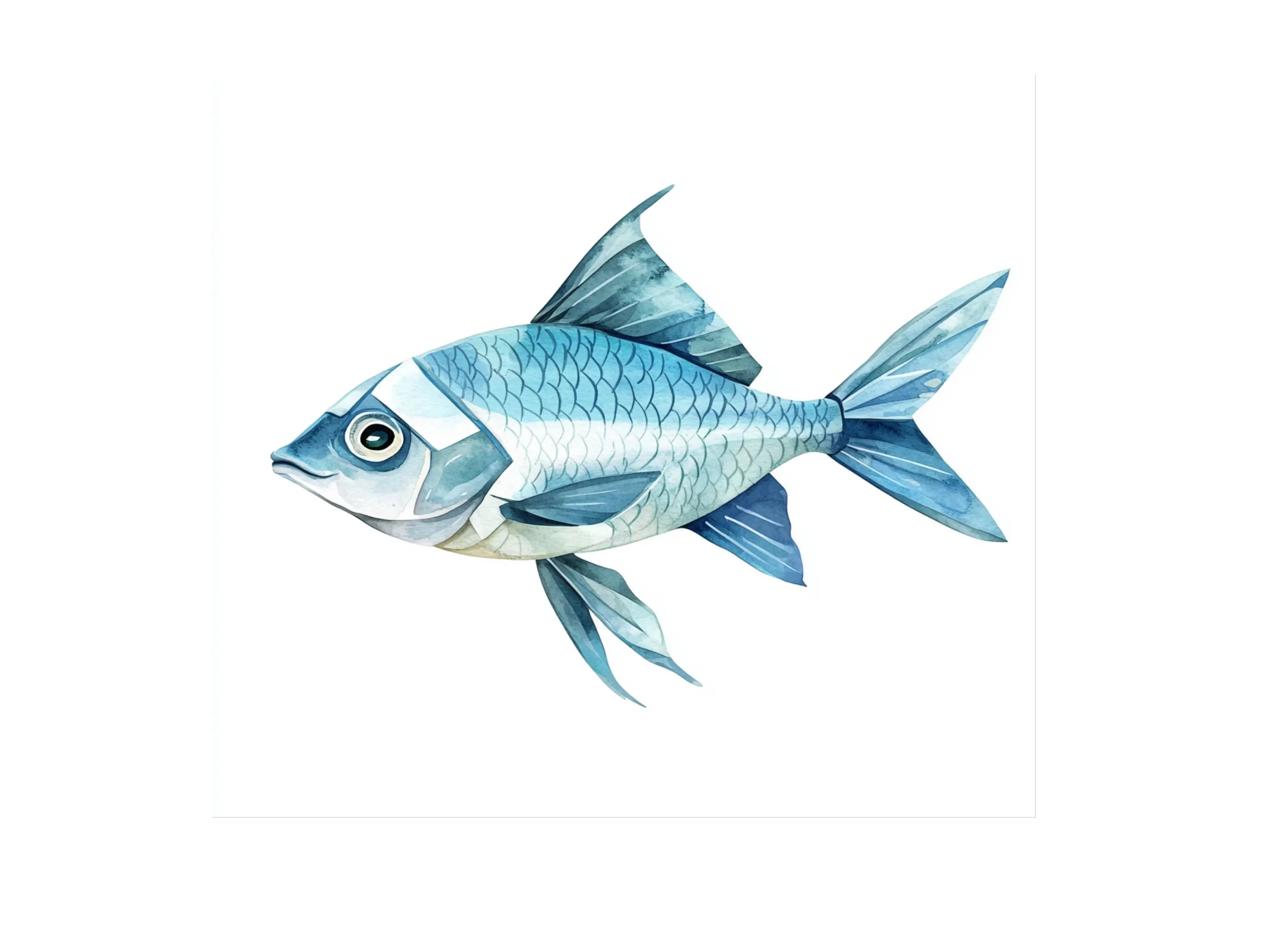Geometric Blue Fish Clipart Bundle