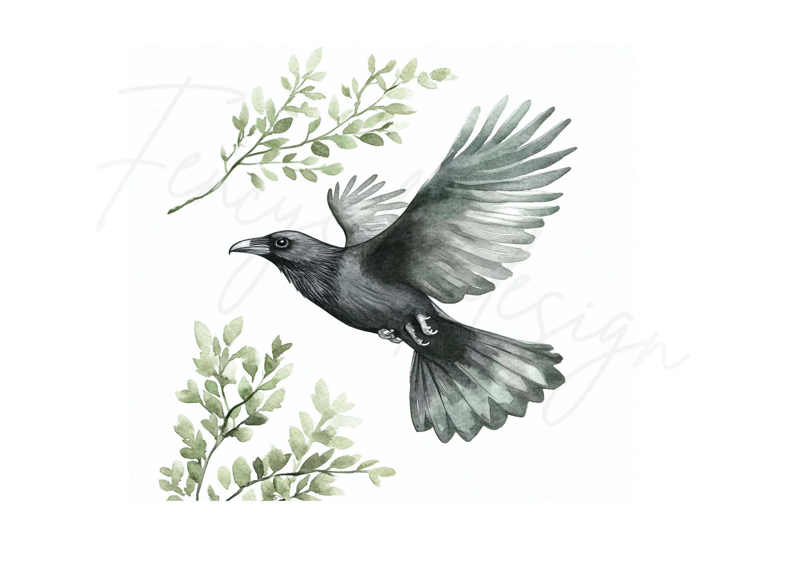 Crows and Greenery Clipart Bundle