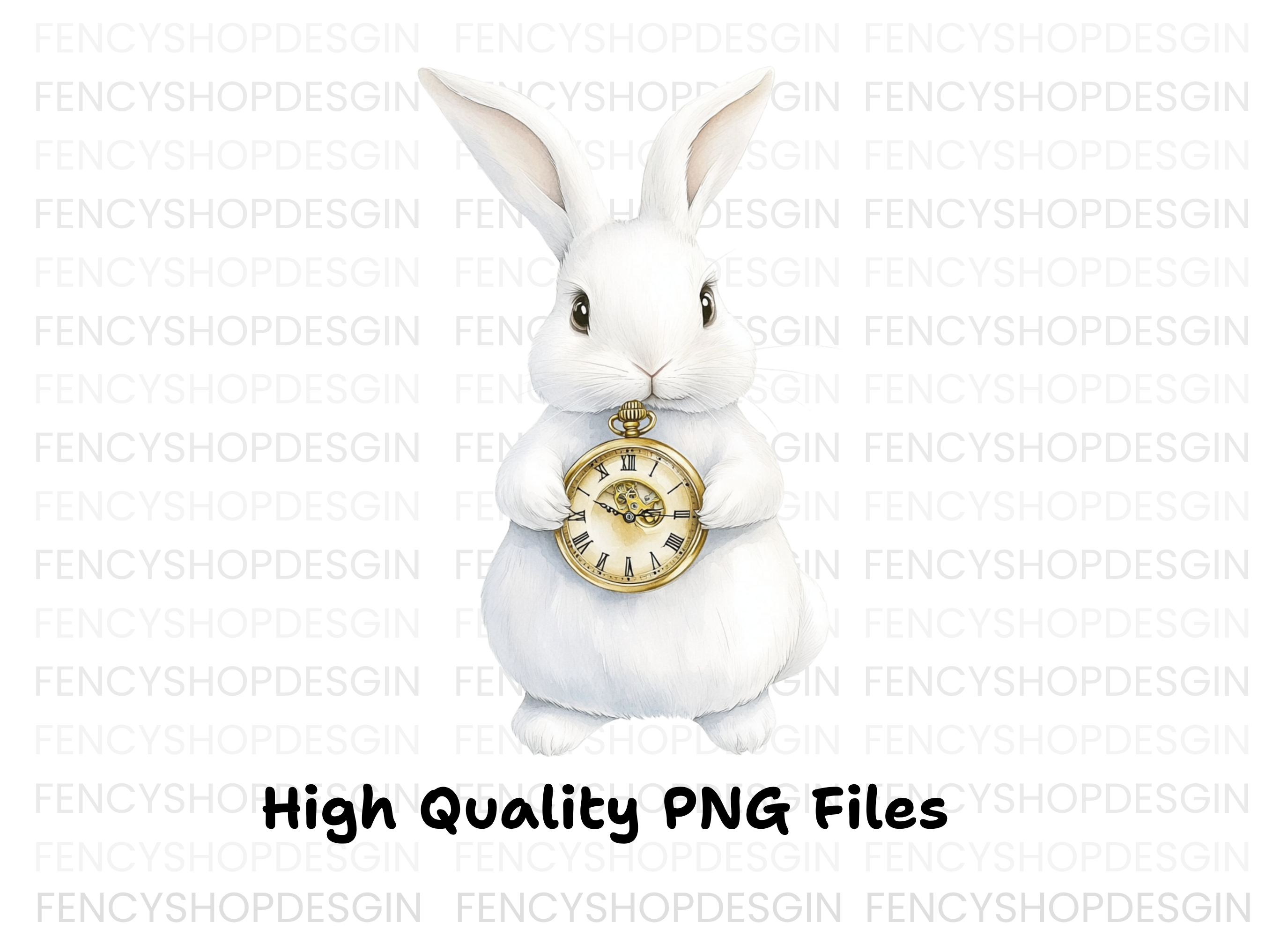White Rabbit with Pocket Watch Clipart Bundle