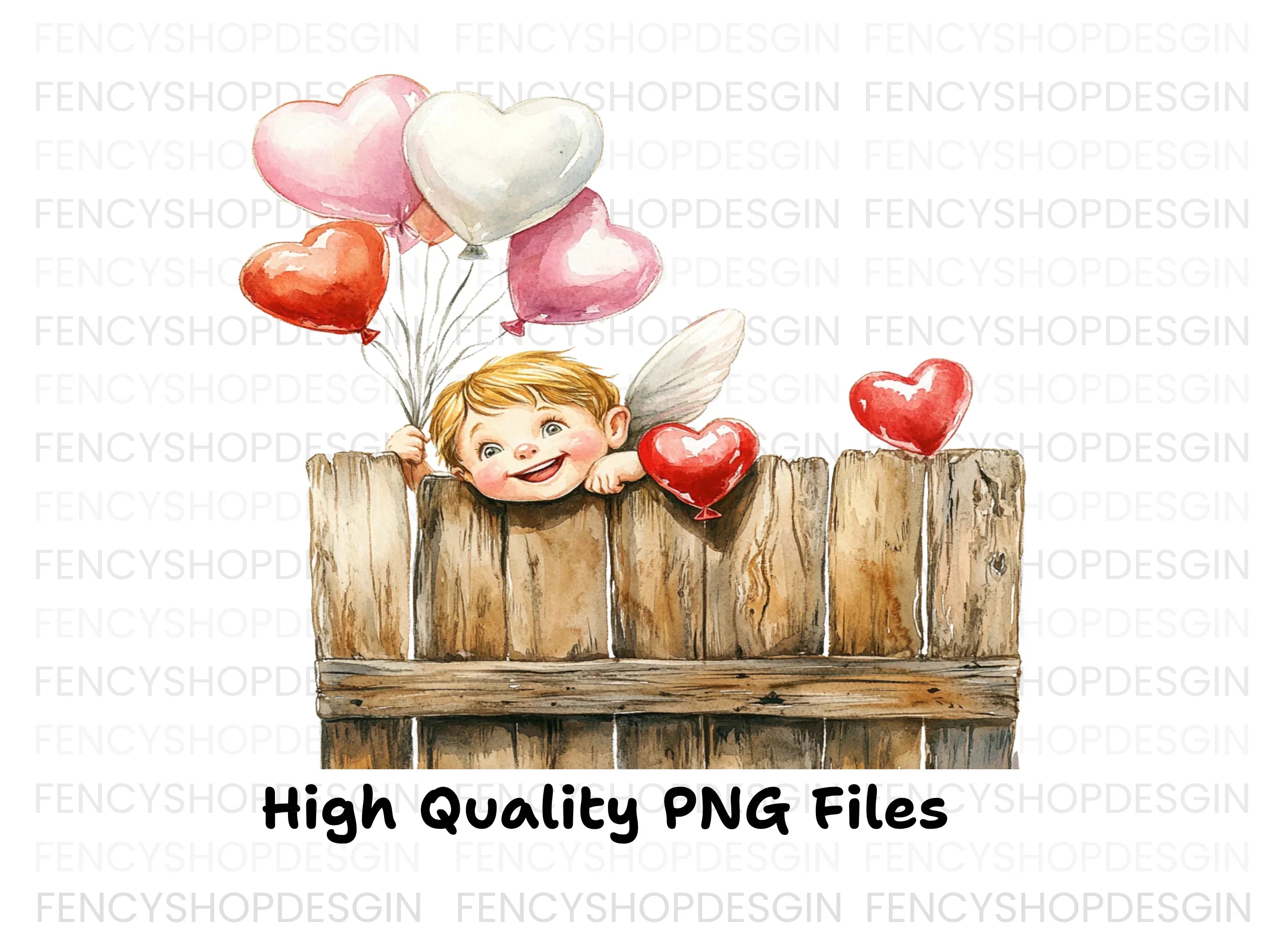 Cute Cupid with Heart Balloons Clipart Bundle