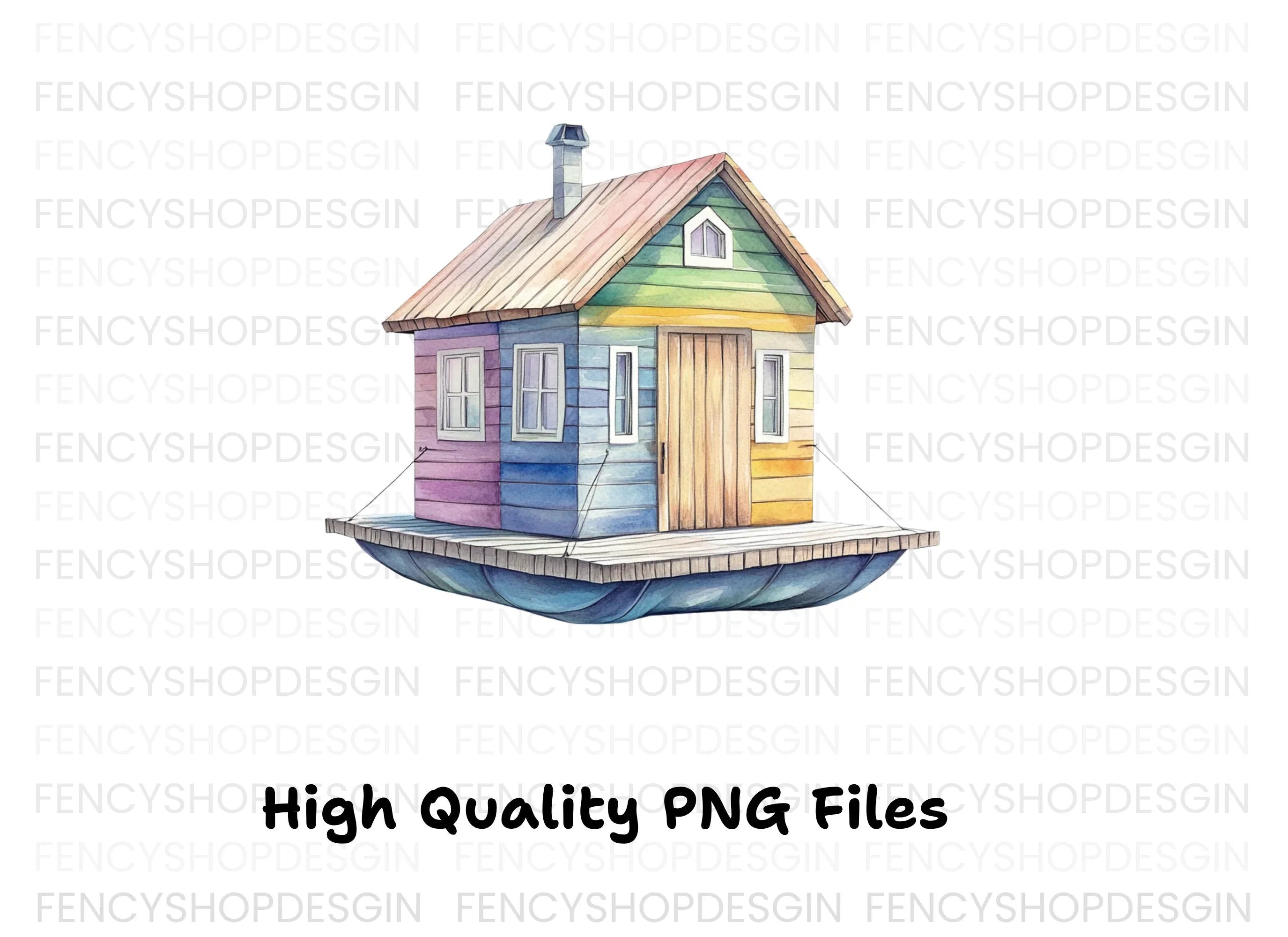 Colorful Floating House Clipart Bundle