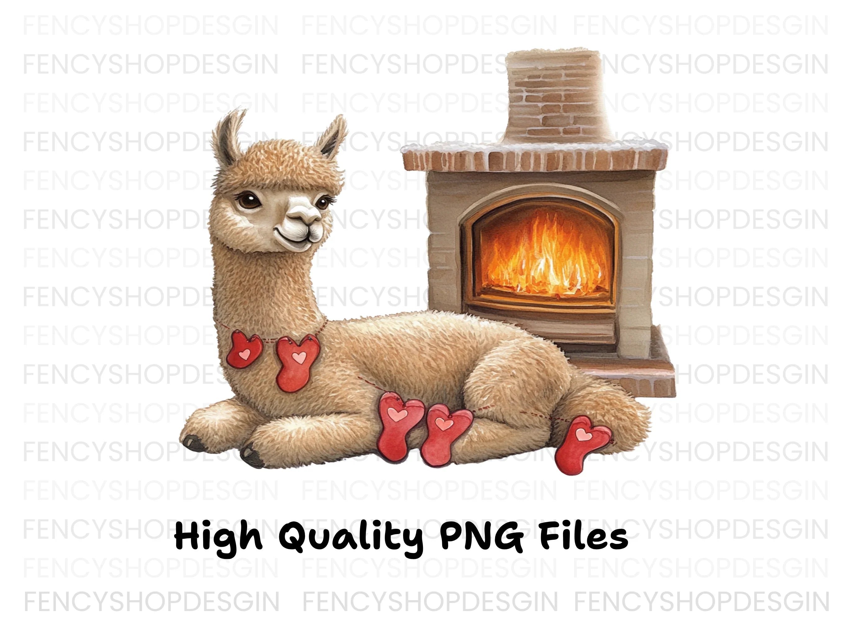 Cozy Alpacas by Fireplace Clipart Bundle