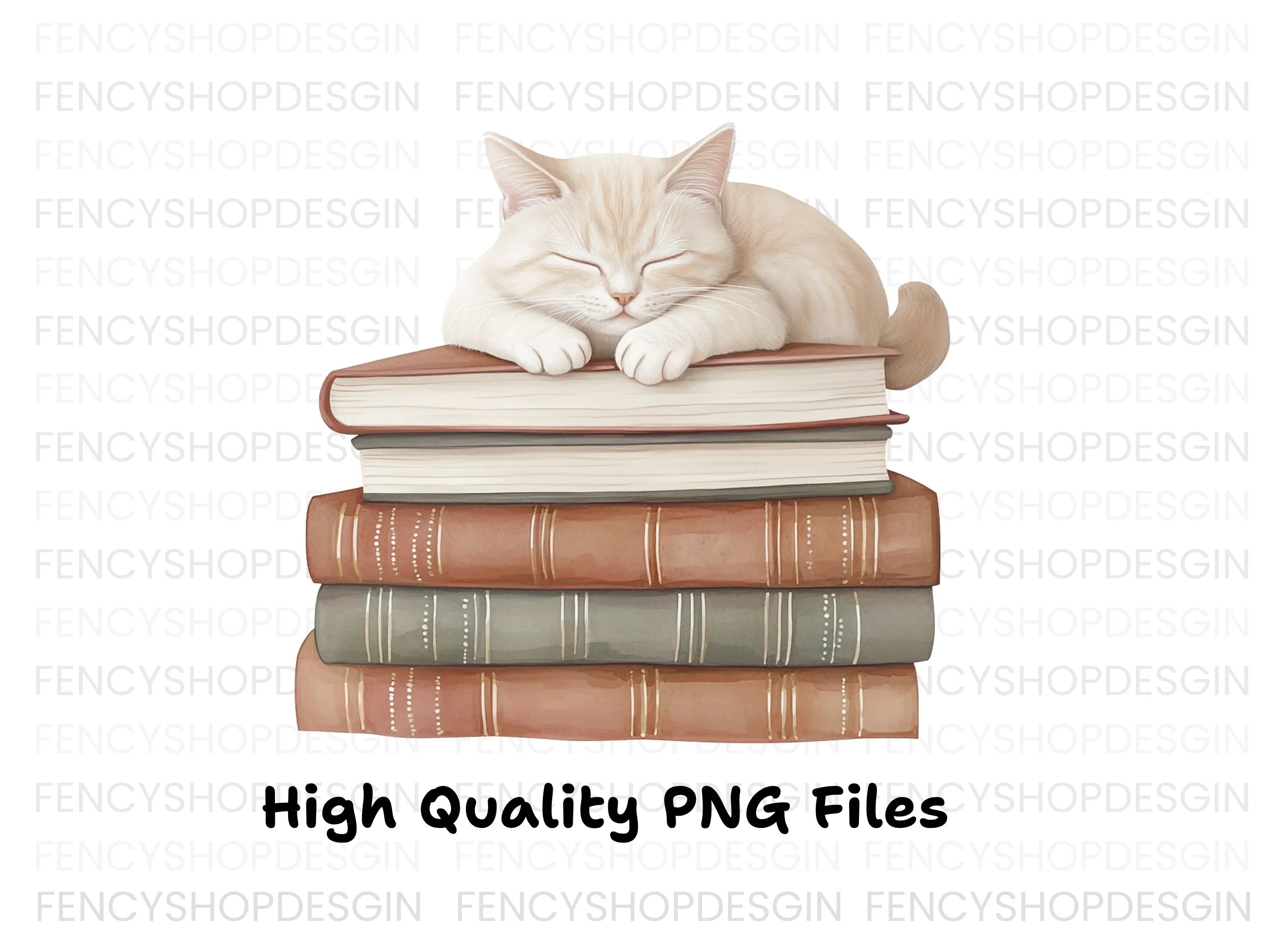 Sleeping Cats on Books Clipart Bundle
