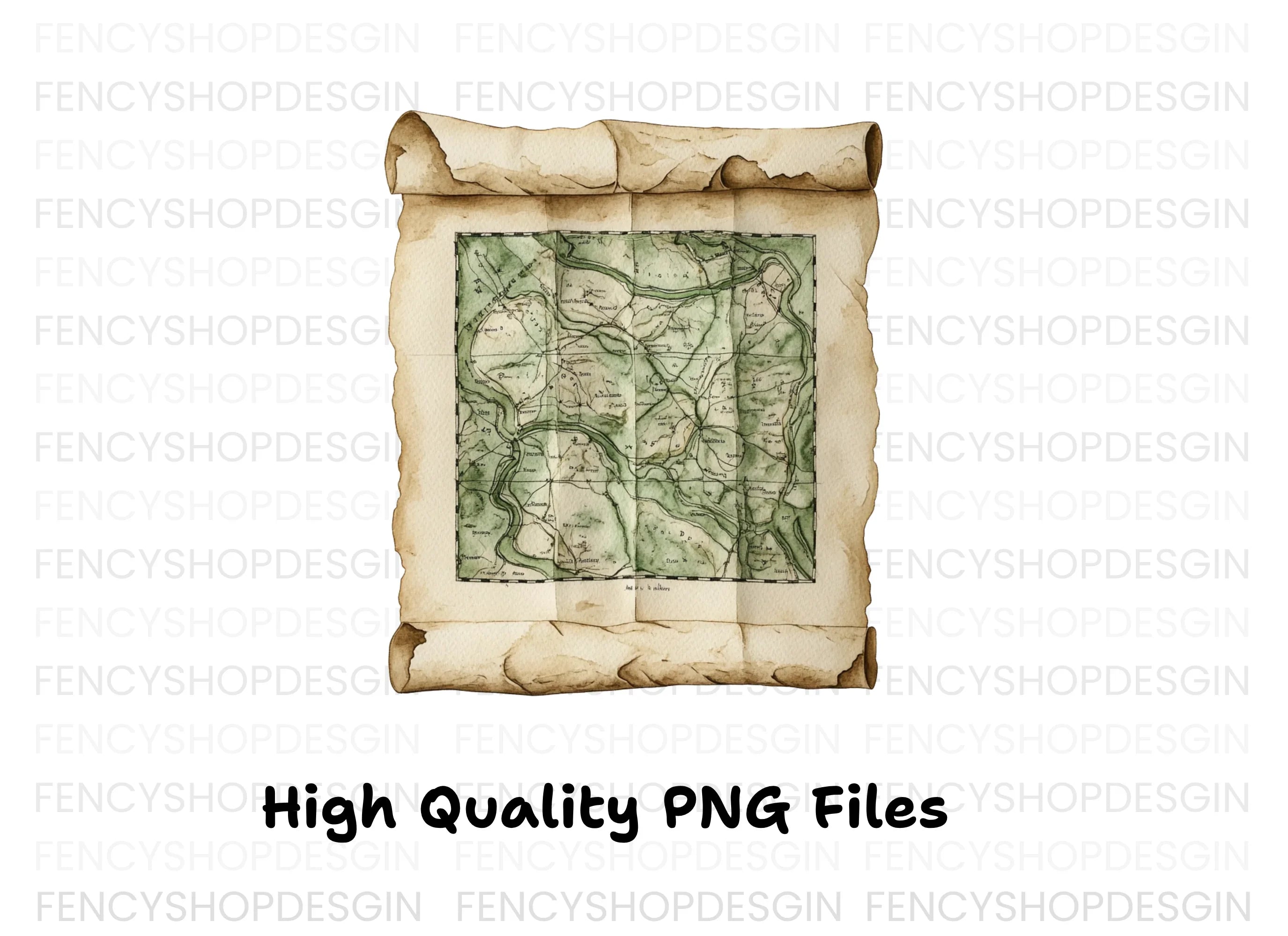 Vintage Rolled Map Clipart Bundle