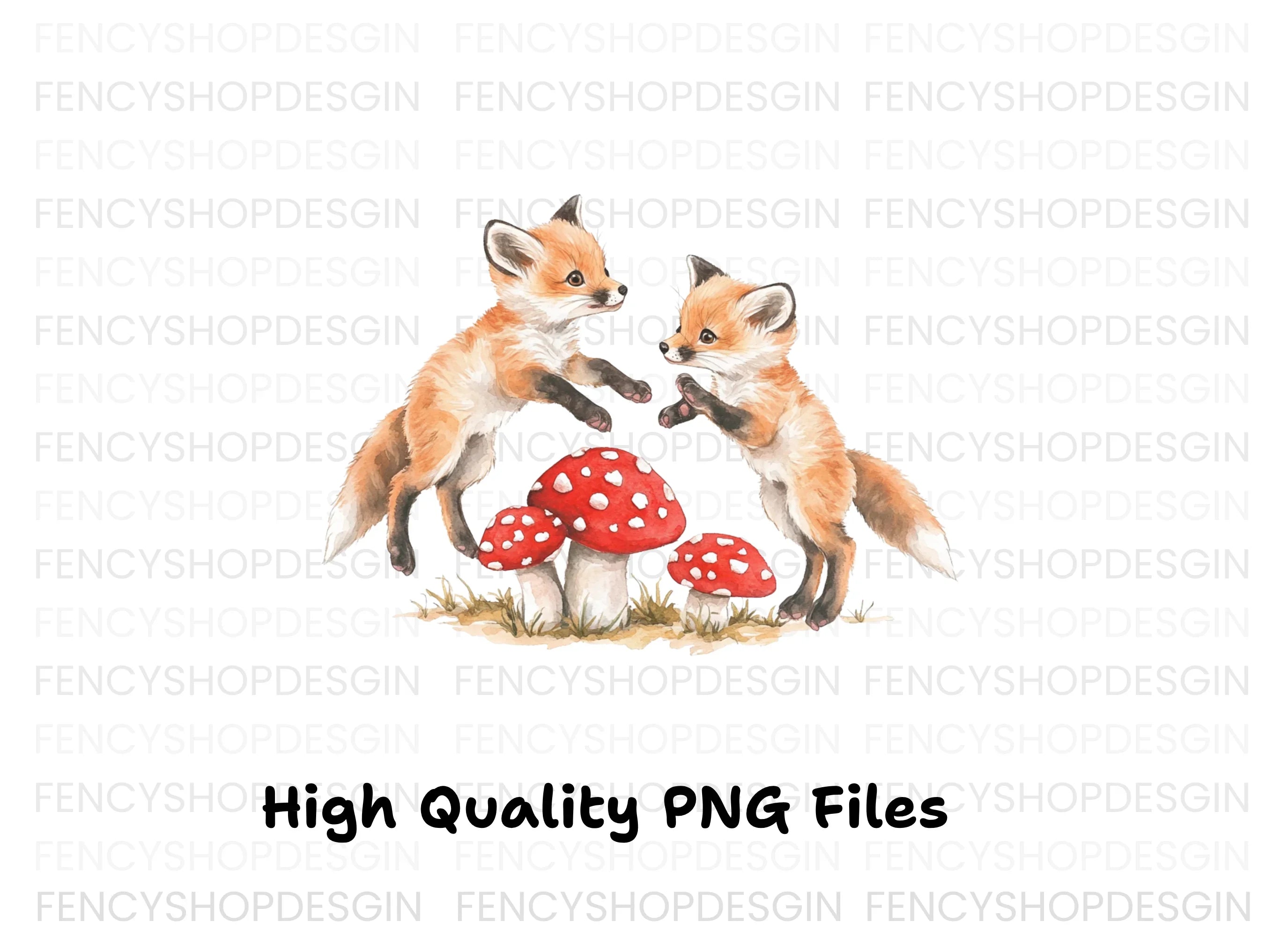 Playful Fox Kits and Mushrooms Clipart Bundle