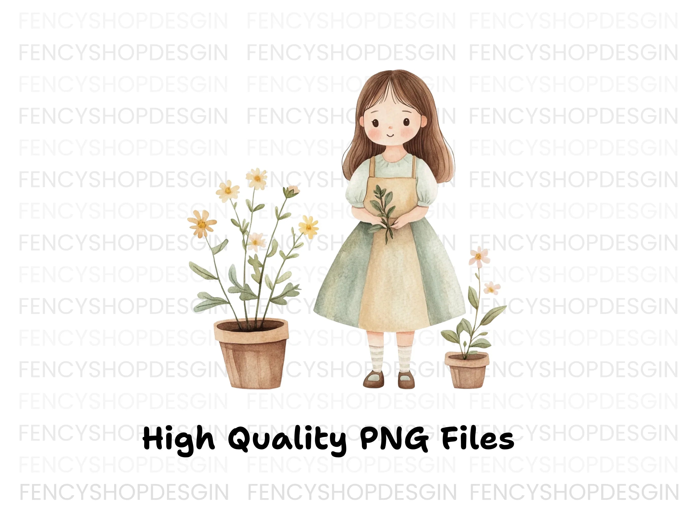 Girls with Plants Clipart Bundle