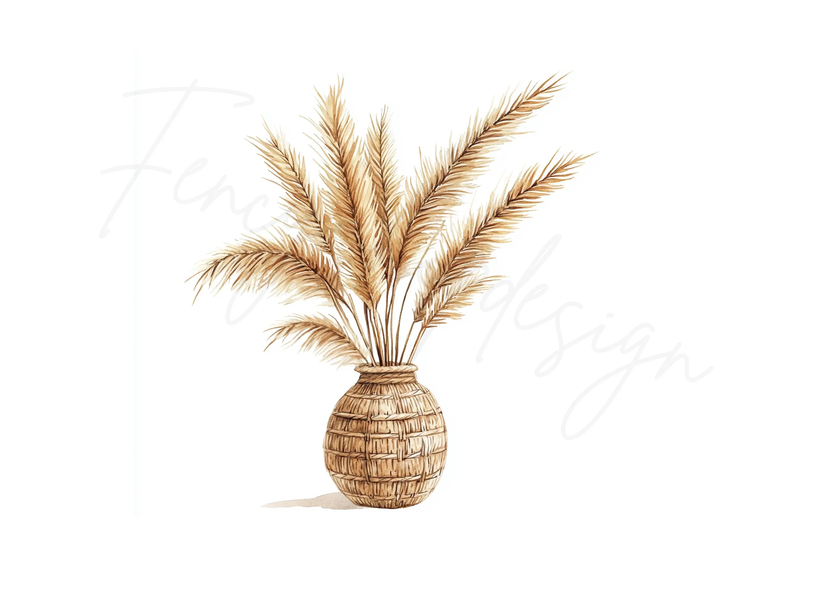 Pampas Grass in Woven Vases Clipart Bundle