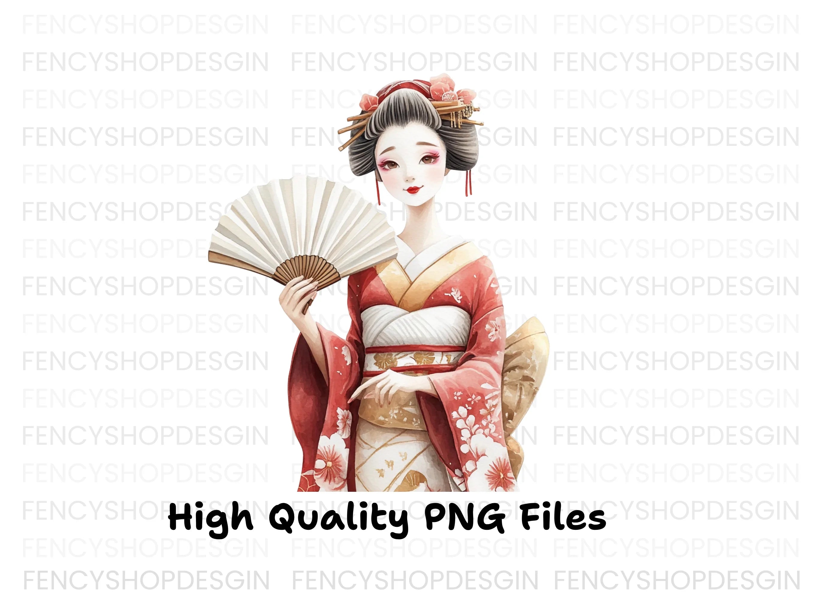 Vibrant Geisha with Fans Clipart Bundle