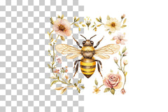 Folk Art Bee with Florals Clipart Bundle - CraftNest - Digital Crafting and Art