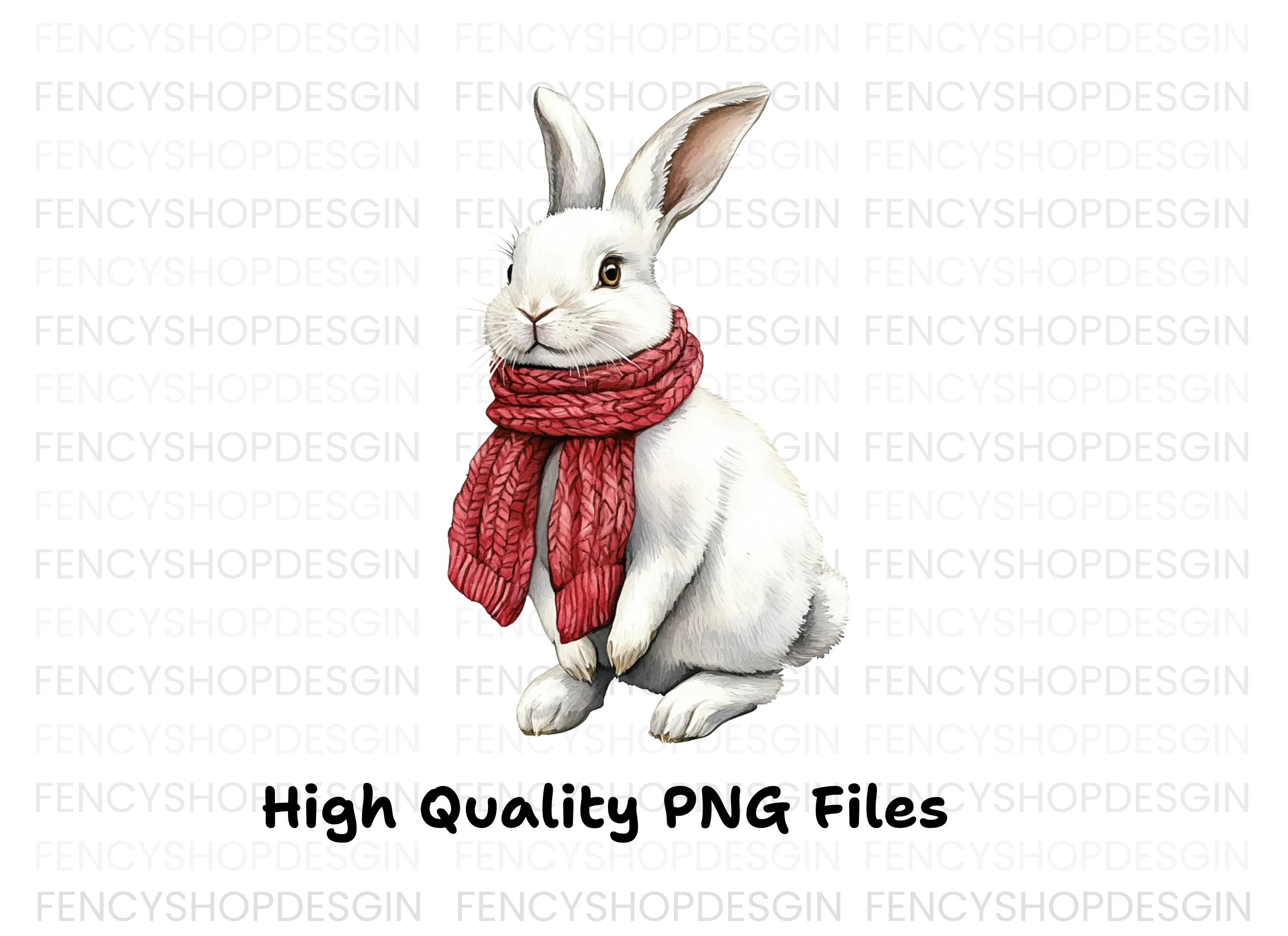 White Bunnies with Red Scarves Clipart Bundle