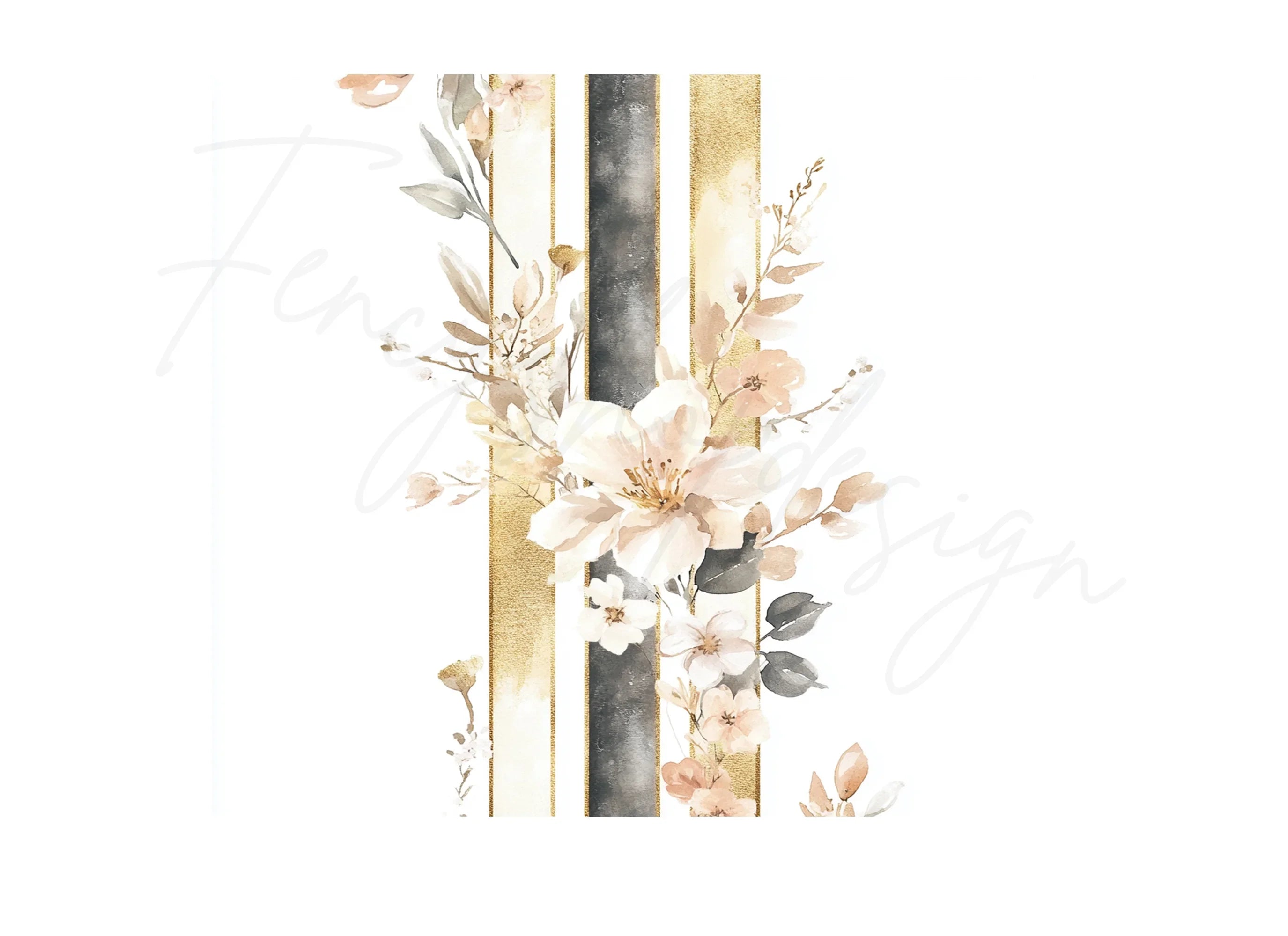 Gold Black Floral Clipart Bundle