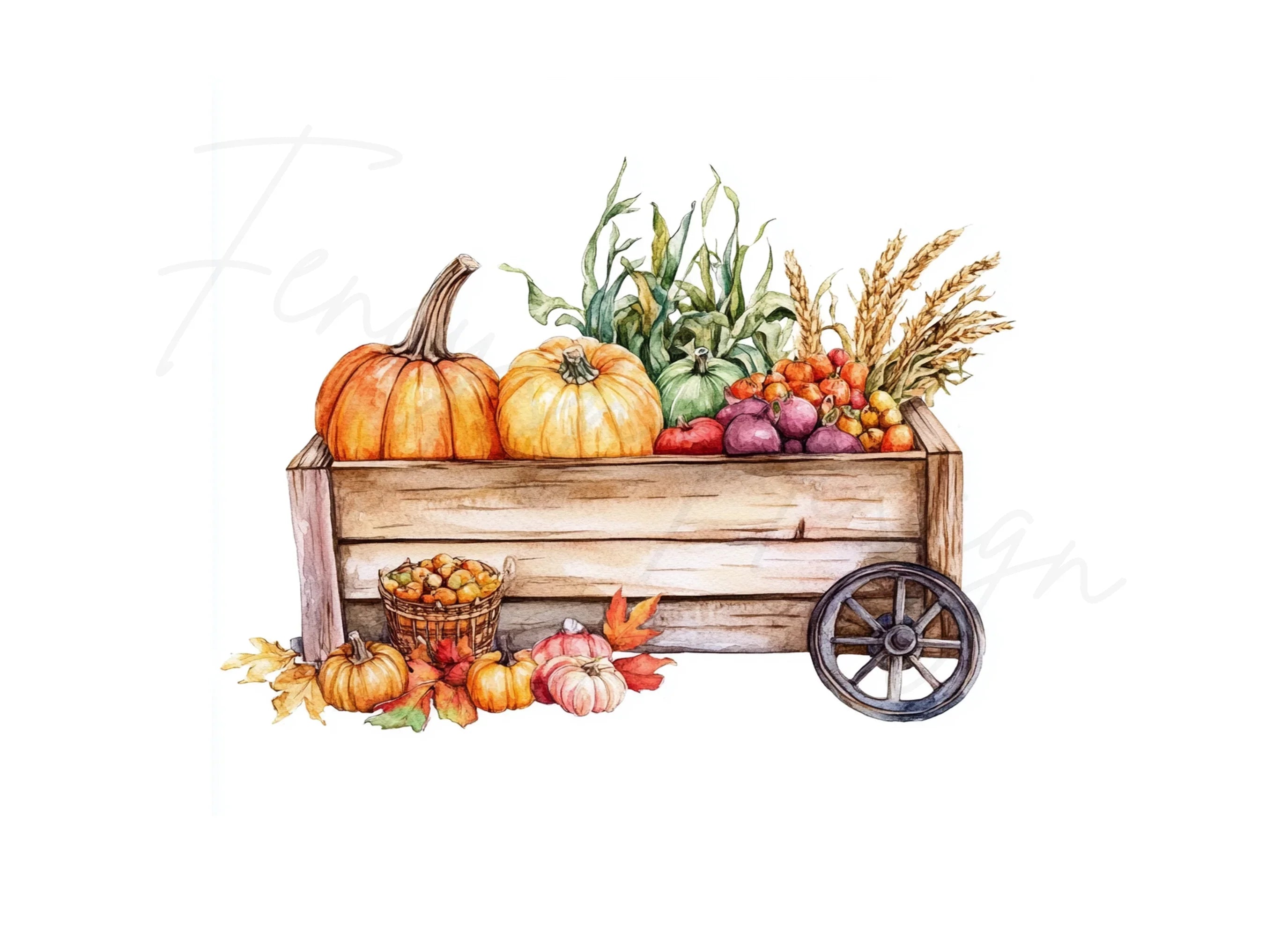 Autumn Harvest Market Cart Clipart Bundle