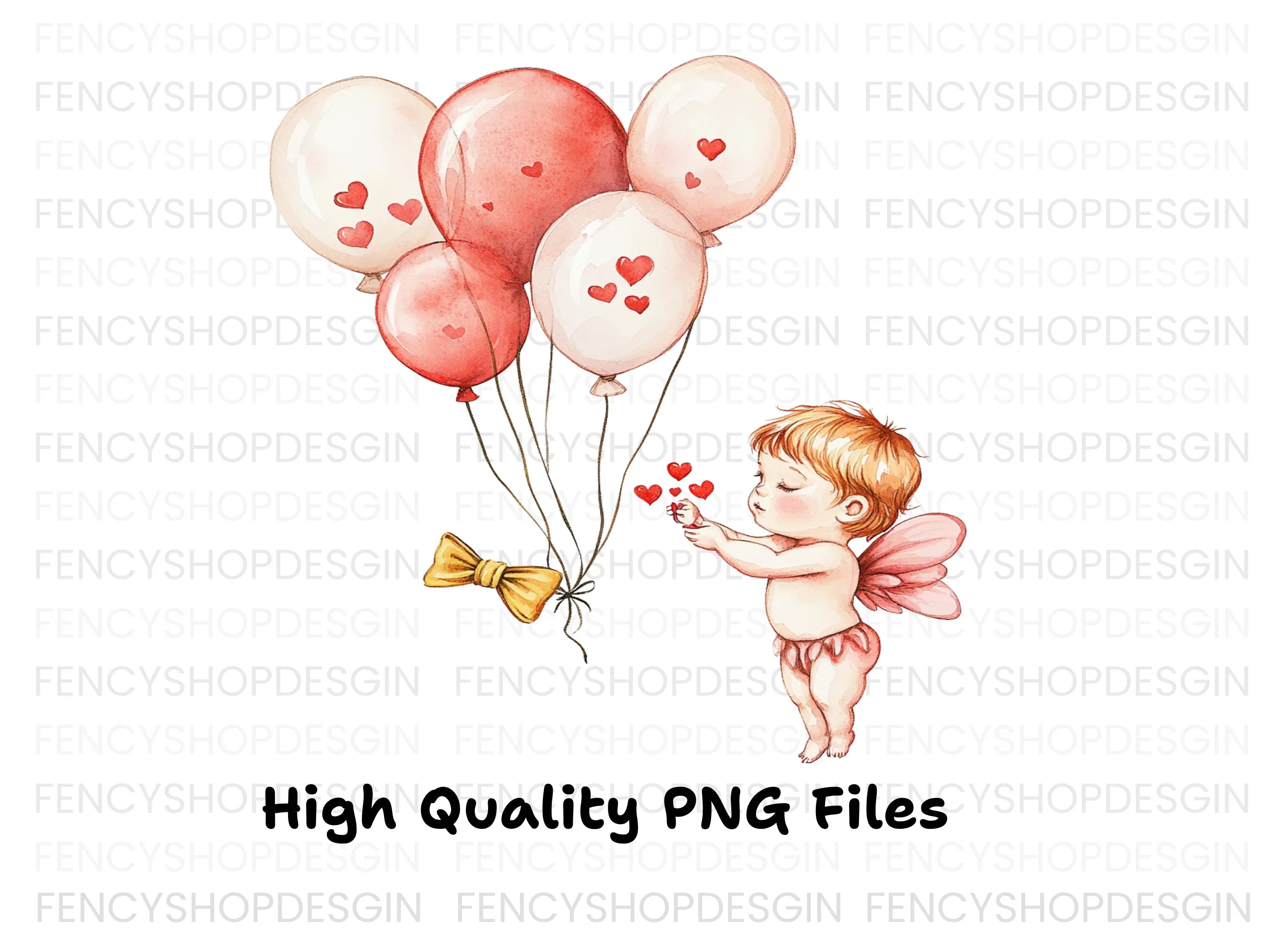 Cute Cupid with Heart Balloons Clipart Bundle