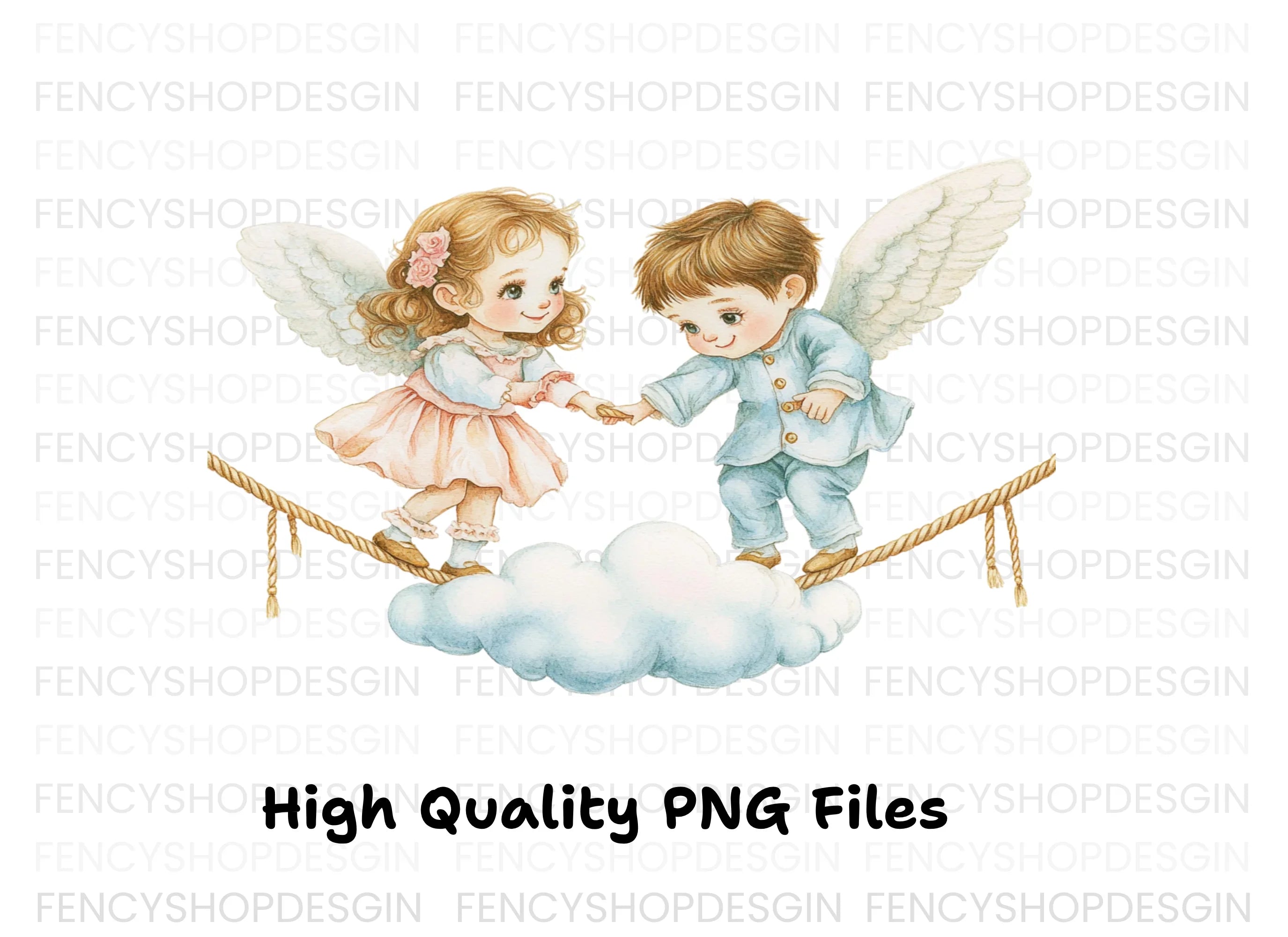 Cute Angel Couples on Cloud Clipart Bundle