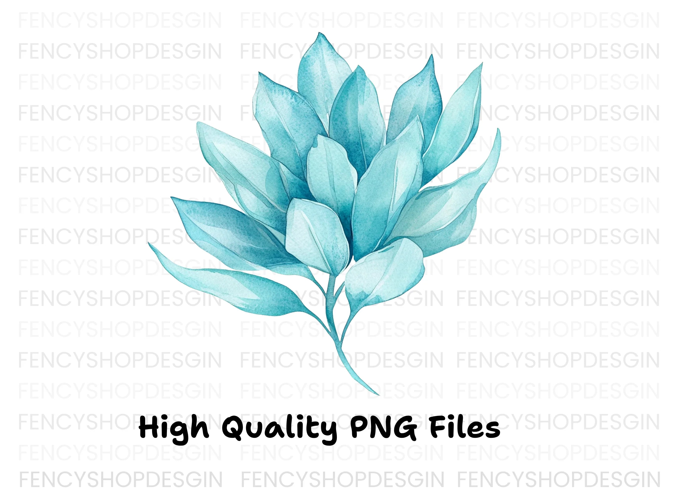 Blue Leaves Branch Clipart Bundle