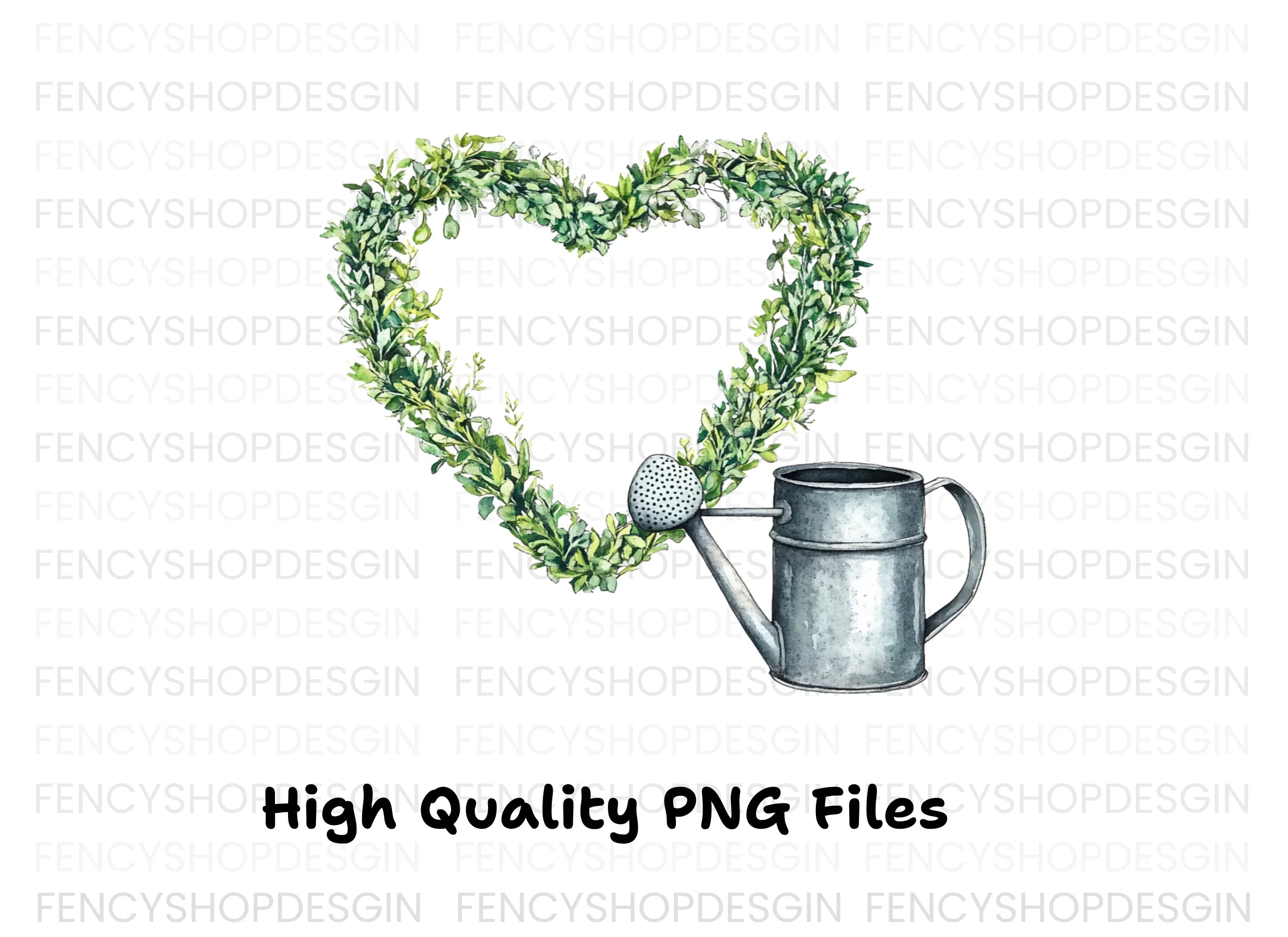 Greenery Heart Watering Can Clipart Bundle